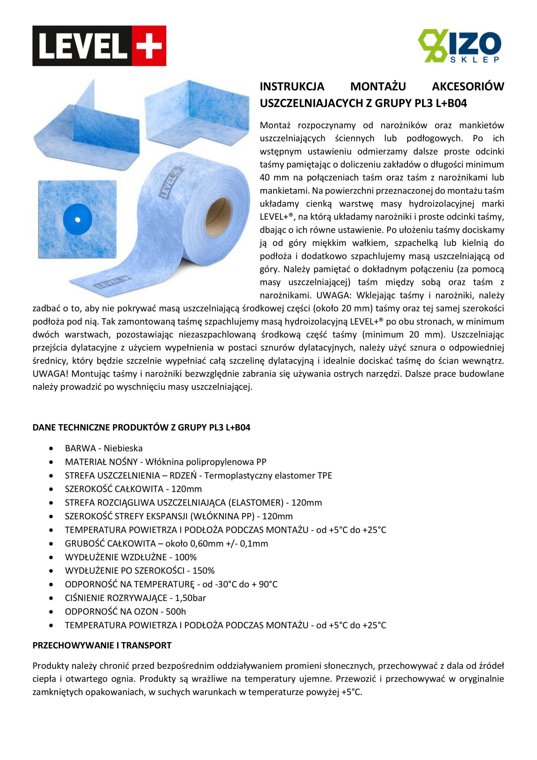 Zestaw do Hydroizolacji Taśma B04-10mb, Narożniki-4szt, Mankiety 2szt, - LEVEL+ SETB15 - obrazek 13