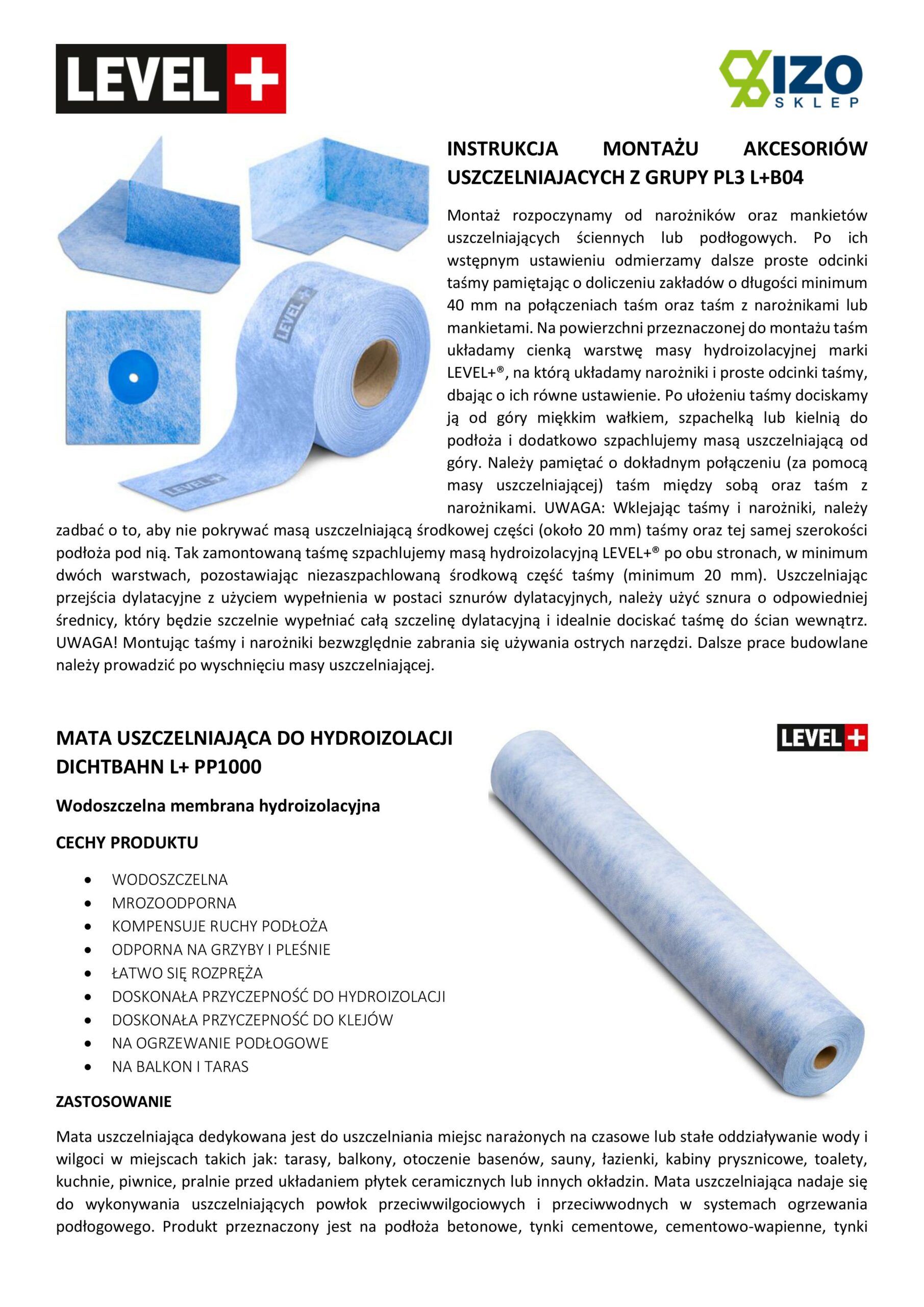 Zestaw do Hydroizolacji Taśma B04-15mb, Mata-2m, Narożniki-4szt, Mankiety 2szt, - LEVEL+ SETB17 - obrazek 17