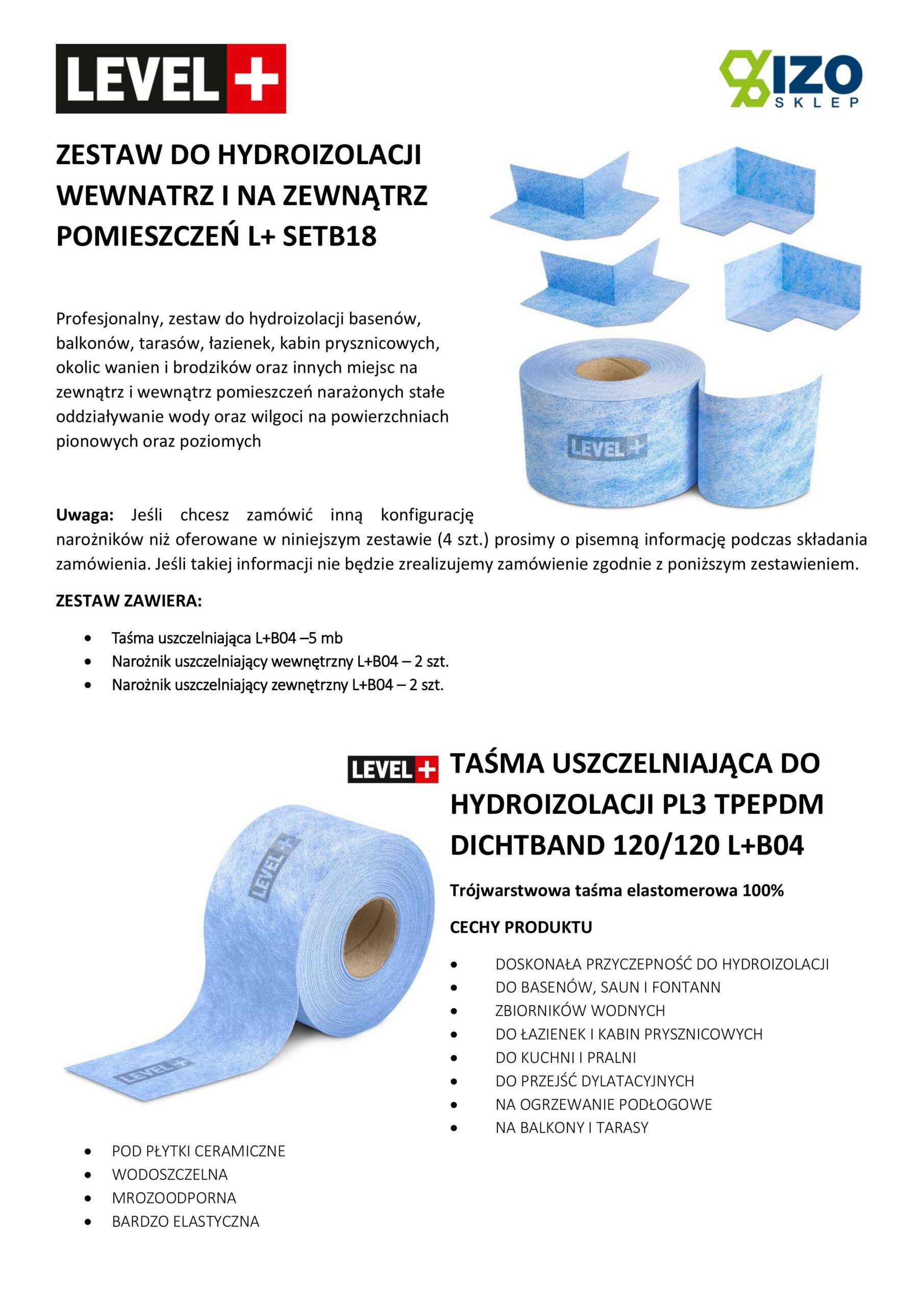 Zestaw do Hydroizolacji Taśma B04-5mb, Narożniki-4szt, - LEVEL+ SETB18 - obrazek 10