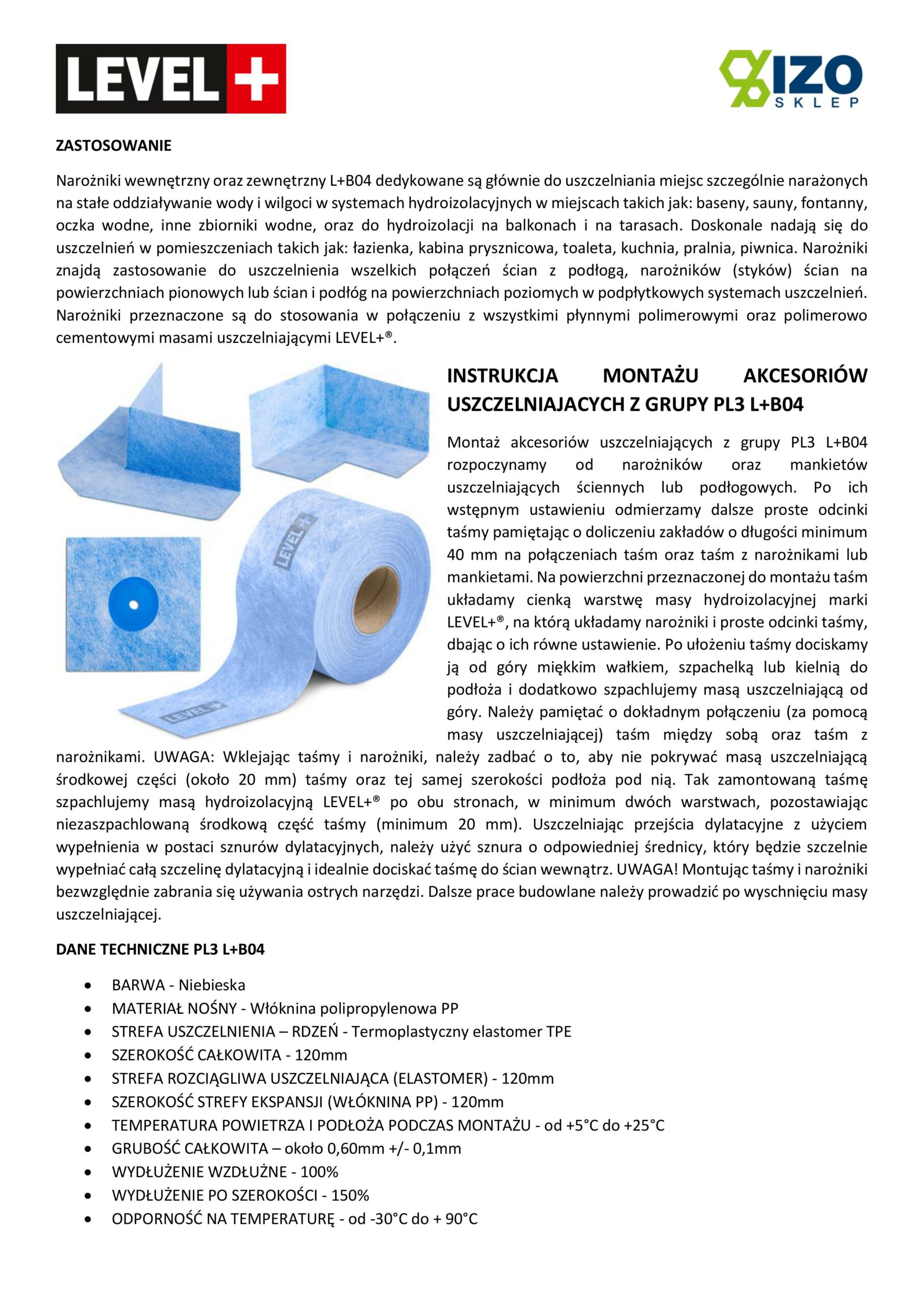 Zestaw do Hydroizolacji Taśma B04-5mb, Narożniki-4szt, - LEVEL+ SETB18 - obrazek 12