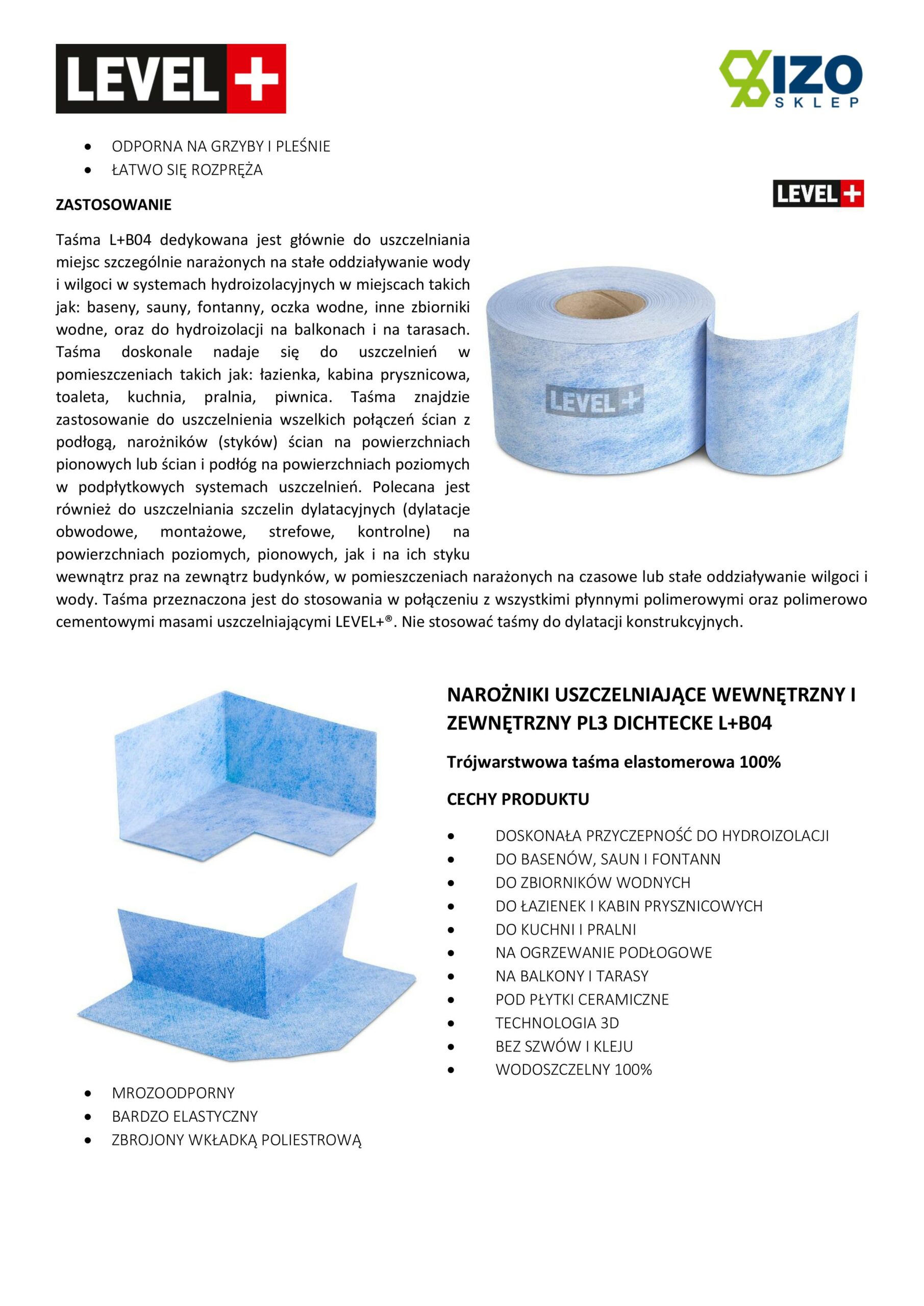 Zestaw do Hydroizolacji Taśma B04-10mb, Narożniki-3szt, Mankiety 2szt, - LEVEL+ SETB4 - obrazek 12