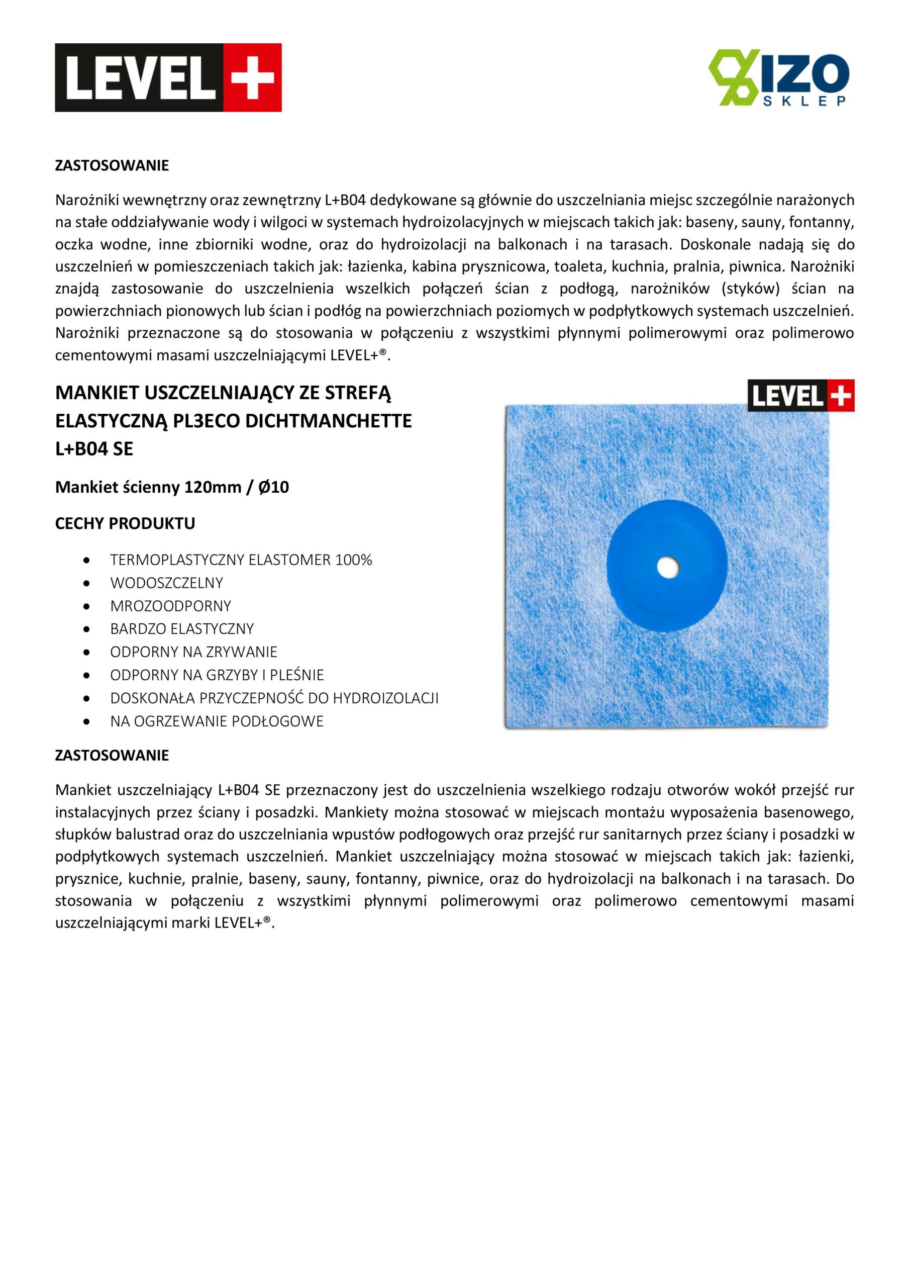 Zestaw do Hydroizolacji Taśma B04-10mb, Narożniki-3szt, Mankiety 2szt, - LEVEL+ SETB4 - obrazek 13