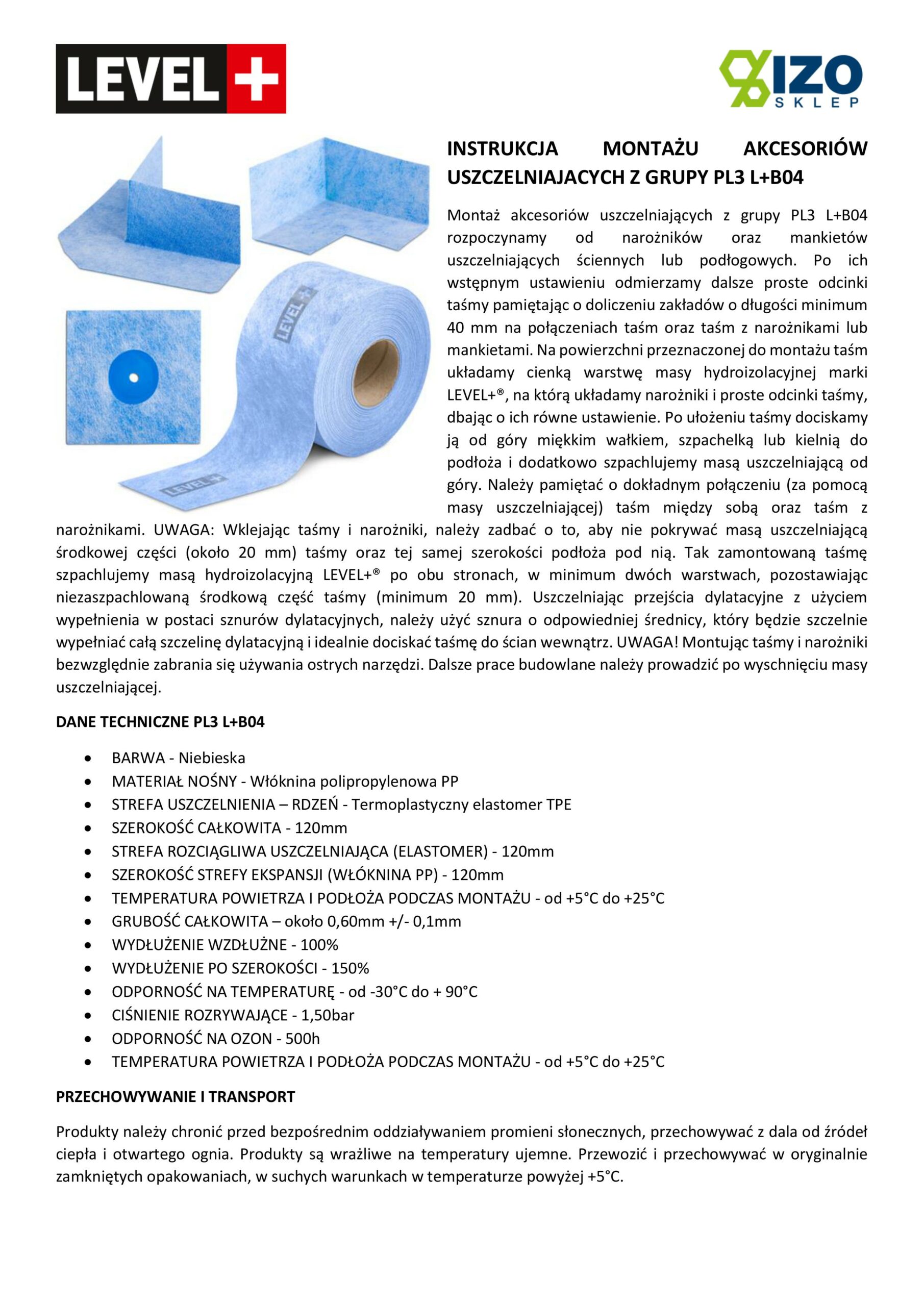 Zestaw do Hydroizolacji Taśma B04-10mb, Narożniki-3szt, Mankiety 2szt, - LEVEL+ SETB4 - obrazek 14