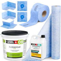 Zestaw do Hydroizolacji Folia w Płynie 20kg Taśma uszczelniająca 15mb Środek gruntujący 5L Mata 1m² - LEVEL+ SET39