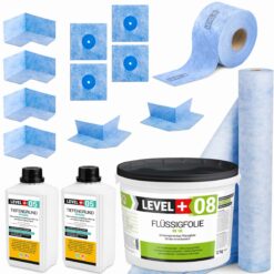 Zestaw do Hydroizolacji Folia w Płynie 12kg Taśma uszczelniająca 20mb Środek gruntujący 2L Mata 2m² - LEVEL+ SET41