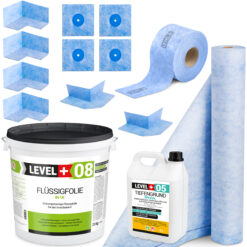 Zestaw do Hydroizolacji Folia w Płynie 20kg Taśma uszczelniająca 20mb Środek gruntujący 5L Mata 2m² - LEVEL+ SET45