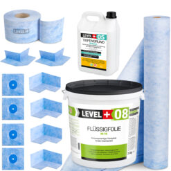 Zestaw do Hydroizolacji Folia w Płynie 25kg Taśma uszczelniająca 25mb Środek gruntujący 5L Mata 5m² - LEVEL+ SET51