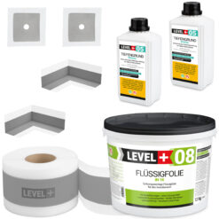 Zestaw do Hydroizolacji Folia w Płynie 12kg Taśma uszczelniająca 10mb Środek gruntujący 2L – LEVEL+ SET56