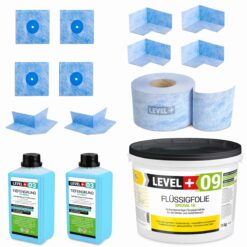 Zestaw do Hydroizolacji Folia w Płynie 14kg Taśma uszczelniająca 15mb Środek gruntujący 2L - LEVEL+ SET67