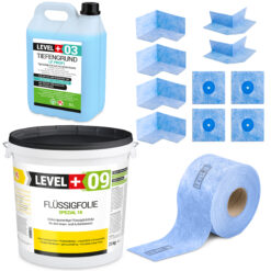 Zestaw do Hydroizolacji Folia w Płynie 25kg Taśma uszczelniająca 25mb Środek gruntujący 5L - LEVEL+ SET70