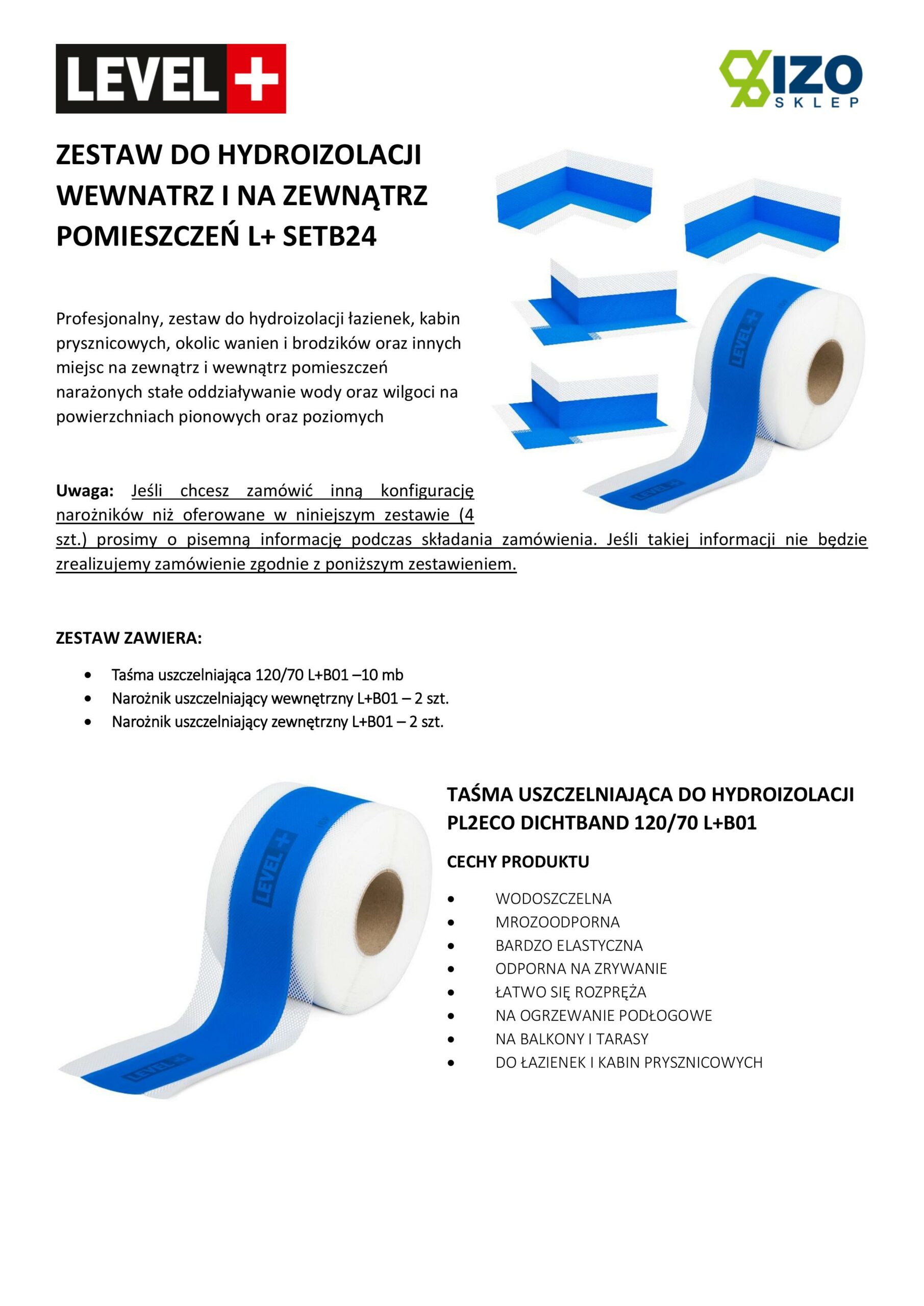 Zestaw do Hydroizolacji Prysznic Taśma Uszczelniająca B01 10mb Narożnik 4 szt - LEVEL+ SETB24 - obrazek 4