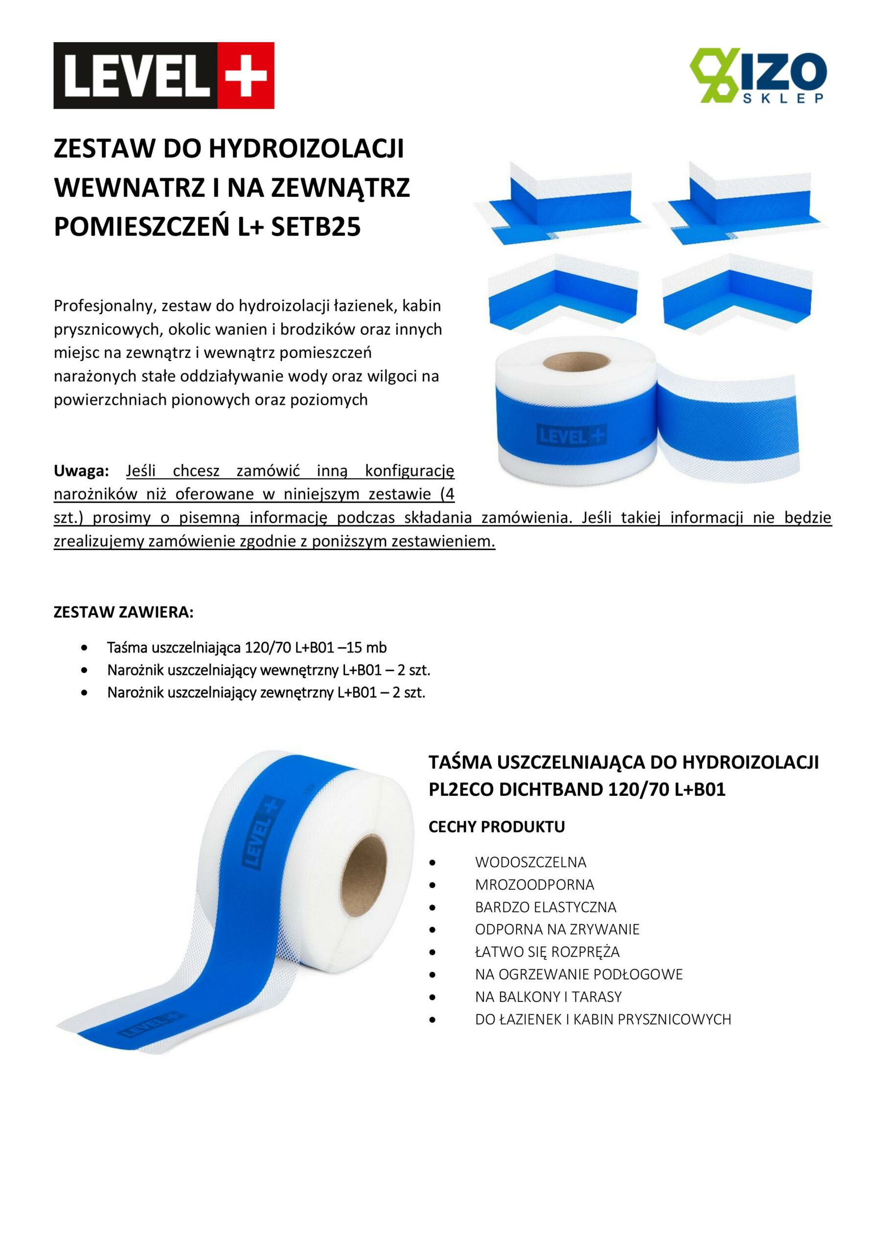 Zestaw do Hydroizolacji Prysznic Taśma Uszczelniająca B01 15mb Narożnik 4 szt - LEVEL+ SETB25 - obrazek 4
