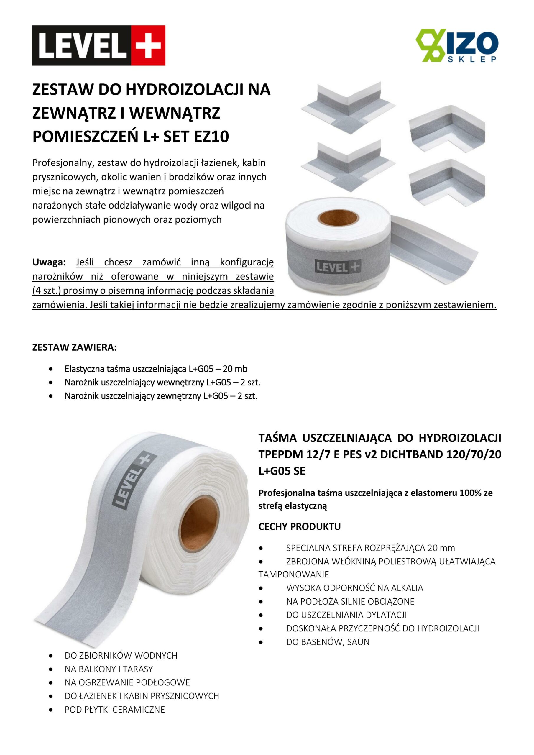 Zestaw do Hydroizolacji Prysznic Taśma Uszczelniająca G05 20mb Narożnik 4szt - LEVEL+ SETEZ10 - obrazek 15