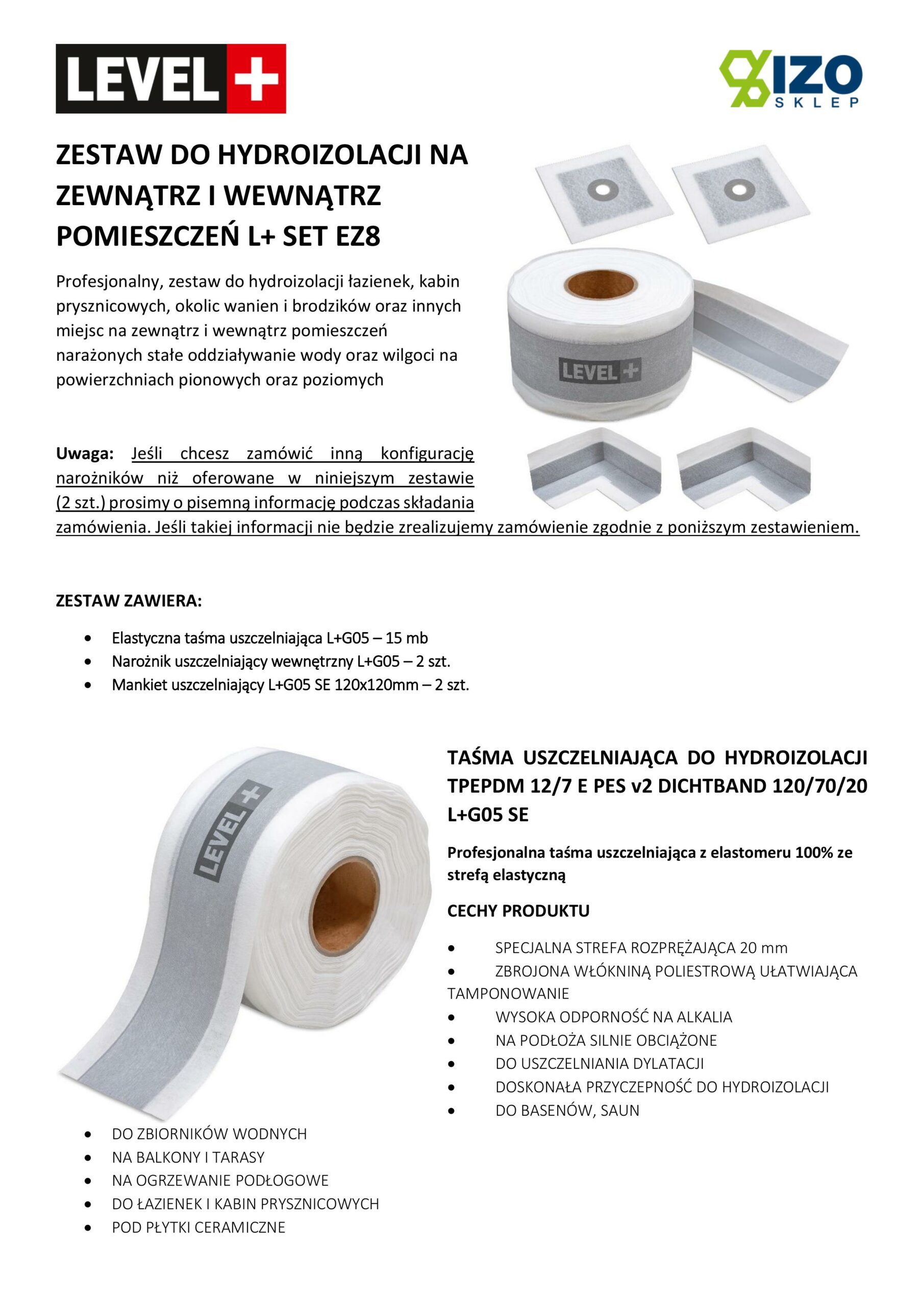 Zestaw do Hydroizolacji Prysznic Taśma Uszczelniająca G05 15mb Narożnik 2szt Mankiet 2szt. - LEVEL+ SETEZ8 - obrazek 16