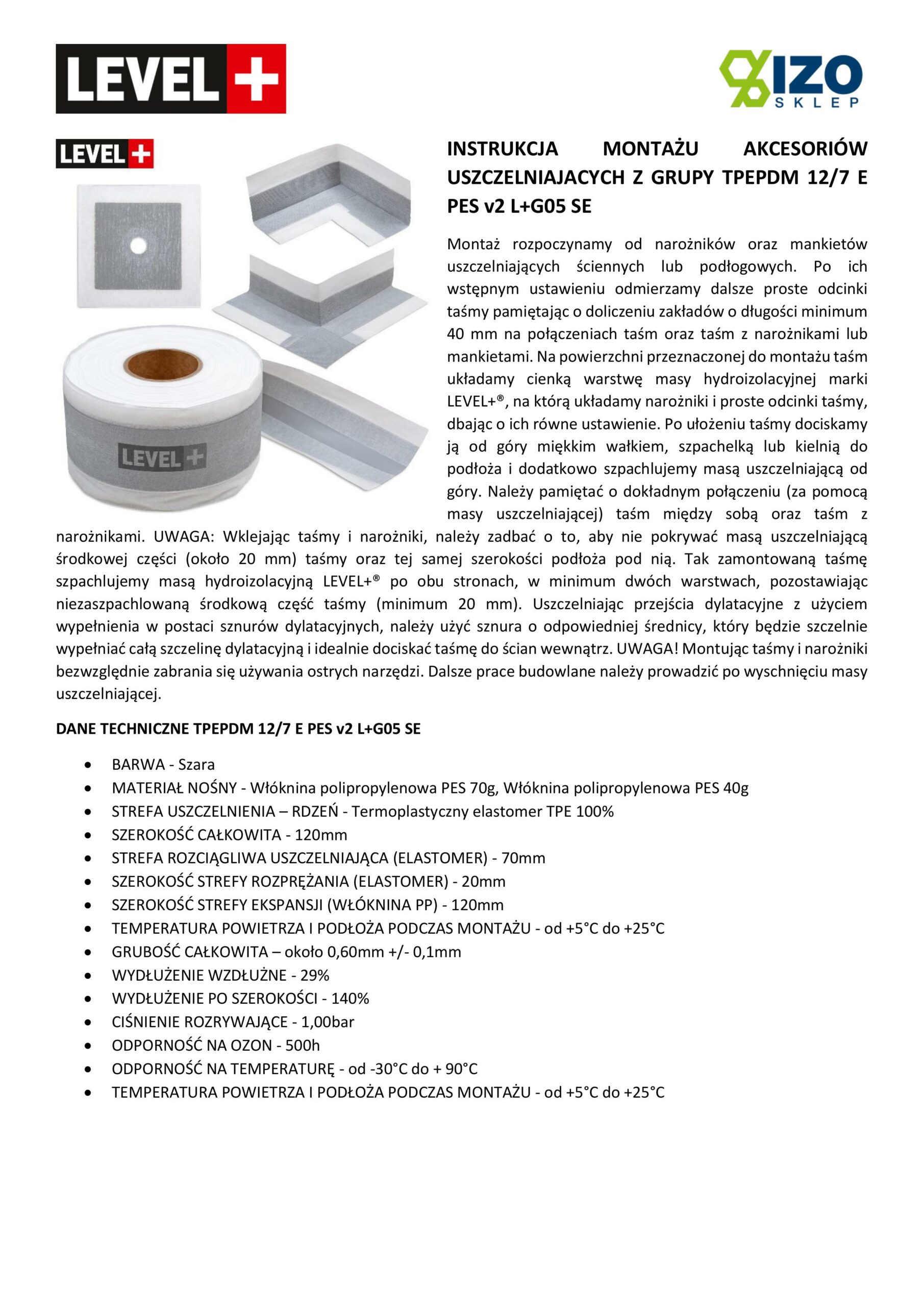 Zestaw do Hydroizolacji Folia w płynie 8kg Taśma 5mb Grunt 1L Mankiety Narożniki Balkon Łazienka LEVEL+ SET506 - obrazek 24