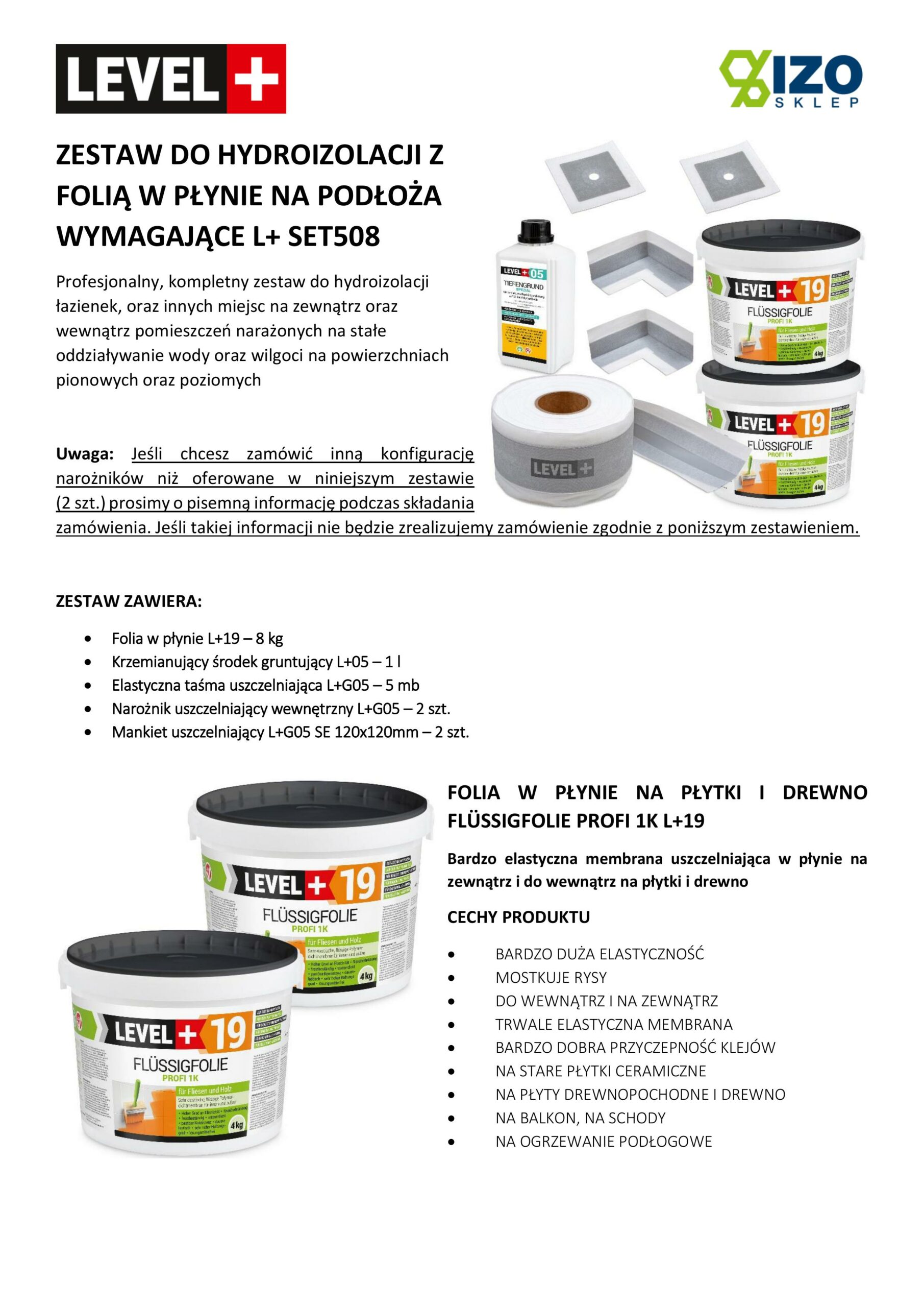 Zestaw do Hydroizolacji Folia w płynie 8kg Taśma 5mb Grunt 1L Mankiety Narożniki Balkon Łazienka LEVEL+ SET508 - obrazek 16