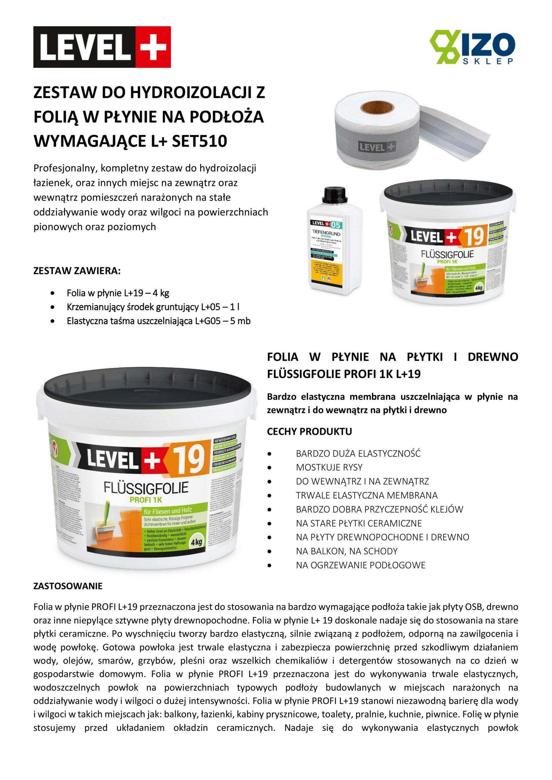 Zestaw do Hydroizolacji Folia w płynie 4kg Taśma 5mb Grunt 1L Balkon Łazienka LEVEL+ SET510 - obrazek 12
