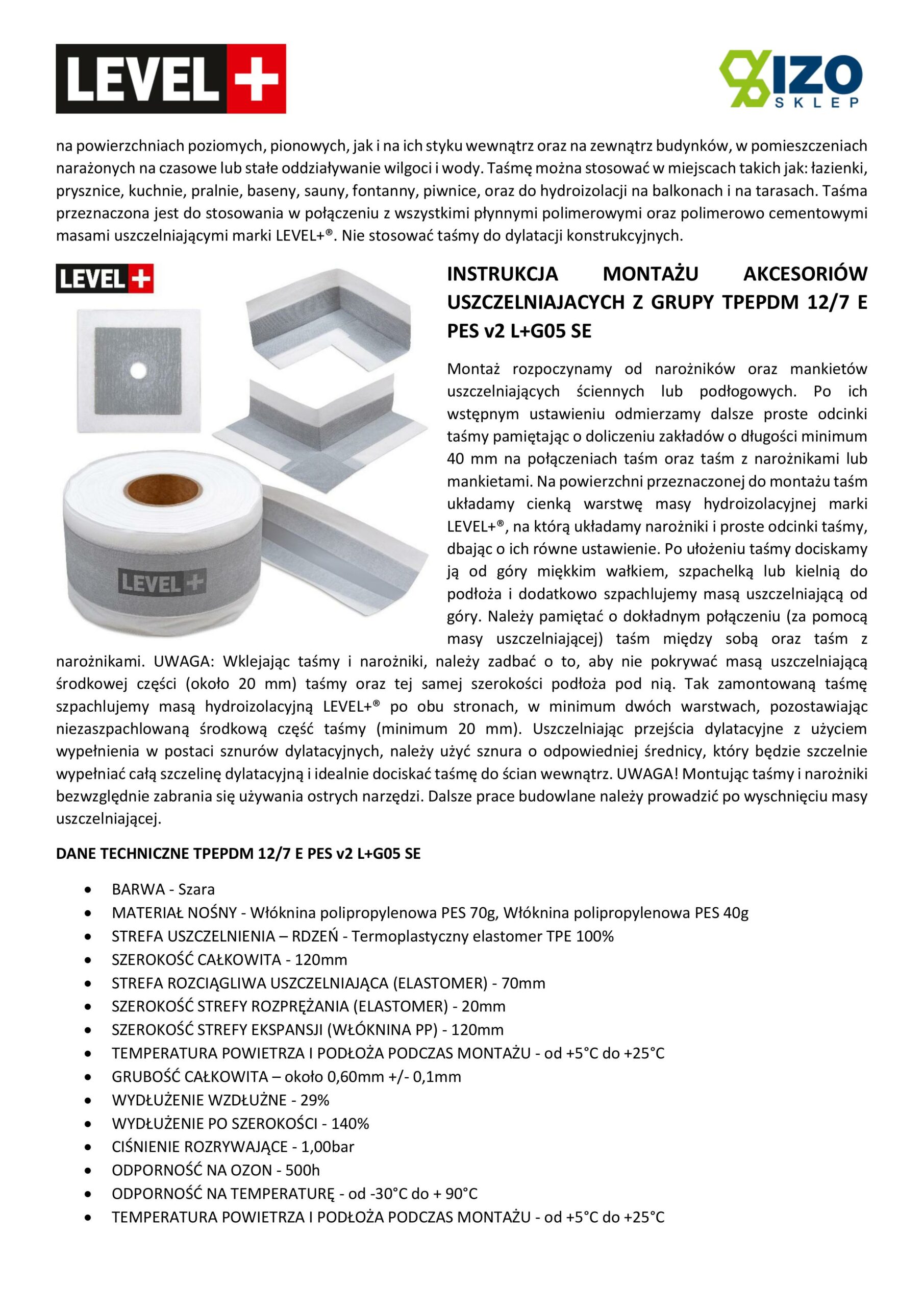 Zestaw do Hydroizolacji Folia w płynie 4kg Taśma 5mb Grunt 1L Balkon Łazienka LEVEL+ SET510 - obrazek 16