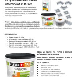 Zestaw do Hydroizolacji Folia w płynie 12kg Taśma 15mb Grunt 5L Mankiety Narożniki Łazienka LEVEL+ SET520