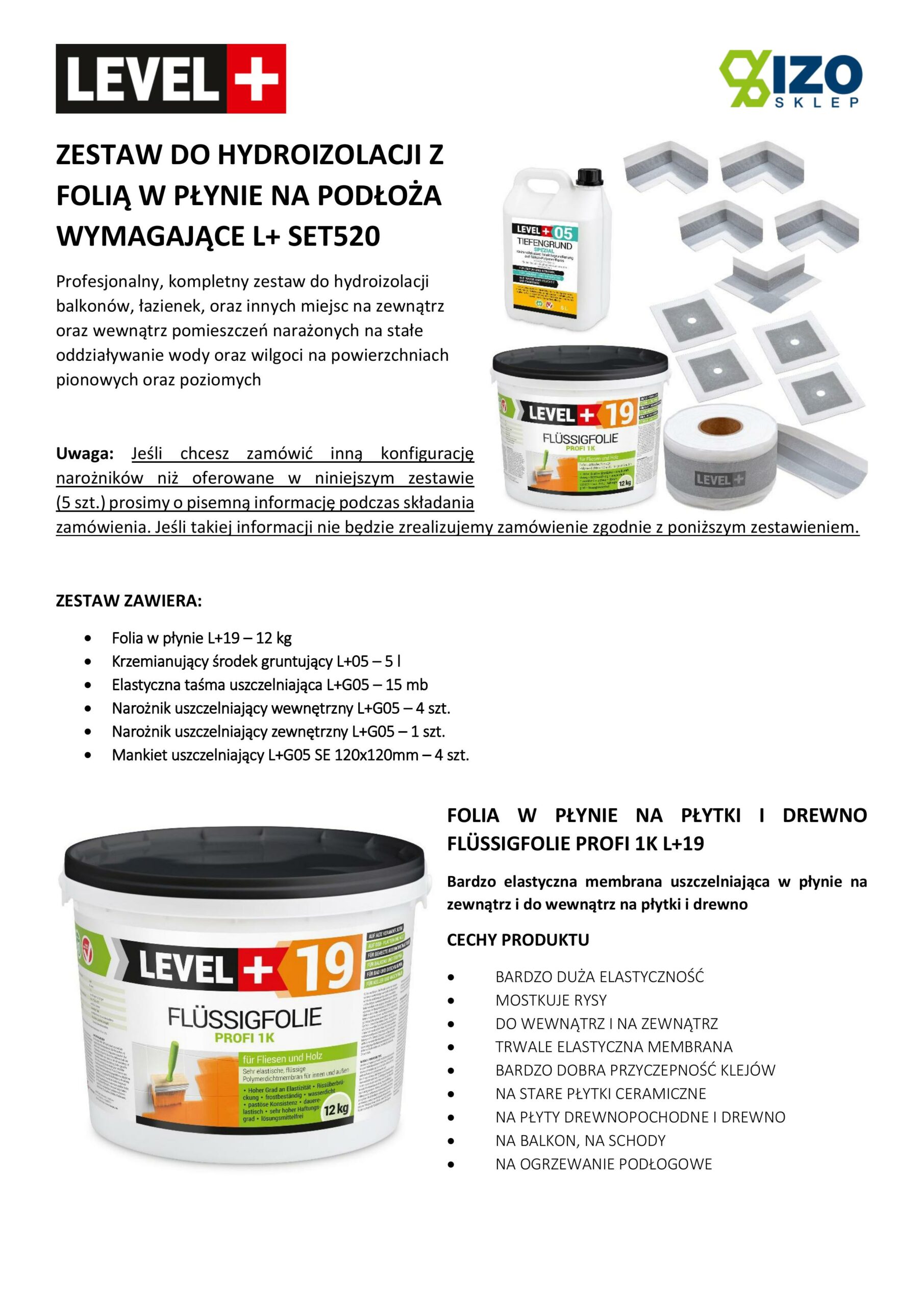 Zestaw do Hydroizolacji Folia w płynie 12kg Taśma 15mb Grunt 5L Mankiety Narożniki Łazienka LEVEL+ SET520 - obrazek 16