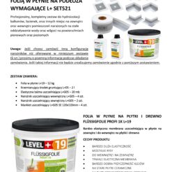 Zestaw do Hydroizolacji Folia w płynie 12kg Taśma 20mb Grunt 2L Mankiety Narożniki Łazienka LEVEL+ SET521