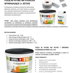 Zestaw do Hydroizolacji Folia w płynie 12kg Taśma 10mb Grunt 5L Mankiety Narożniki Balkon Łazienka LEVEL+ SET543