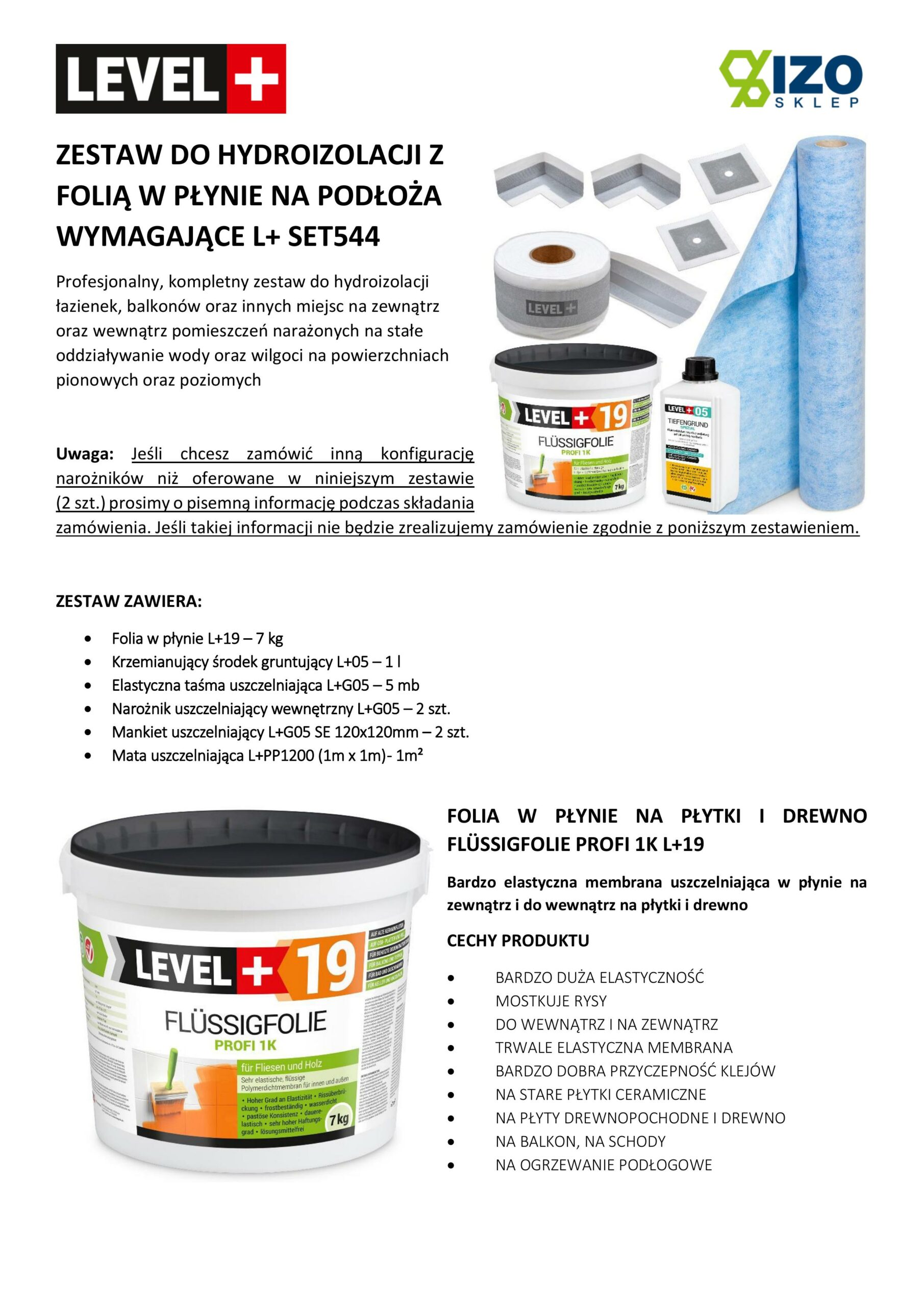 Zestaw do Hydroizolacji Folia w płynie 7kg Taśma 5mb Grunt 1L Mankiety Narożniki Łazienka Mata LEVEL+ SET544 - obrazek 19