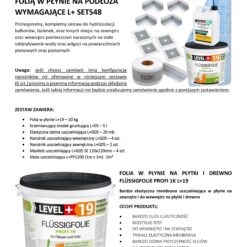 Zestaw do Hydroizolacji Folia w płynie 20kg Taśma 20mb Grunt 5L Mankiety Narożniki Łazienka Mata LEVEL+ SET548