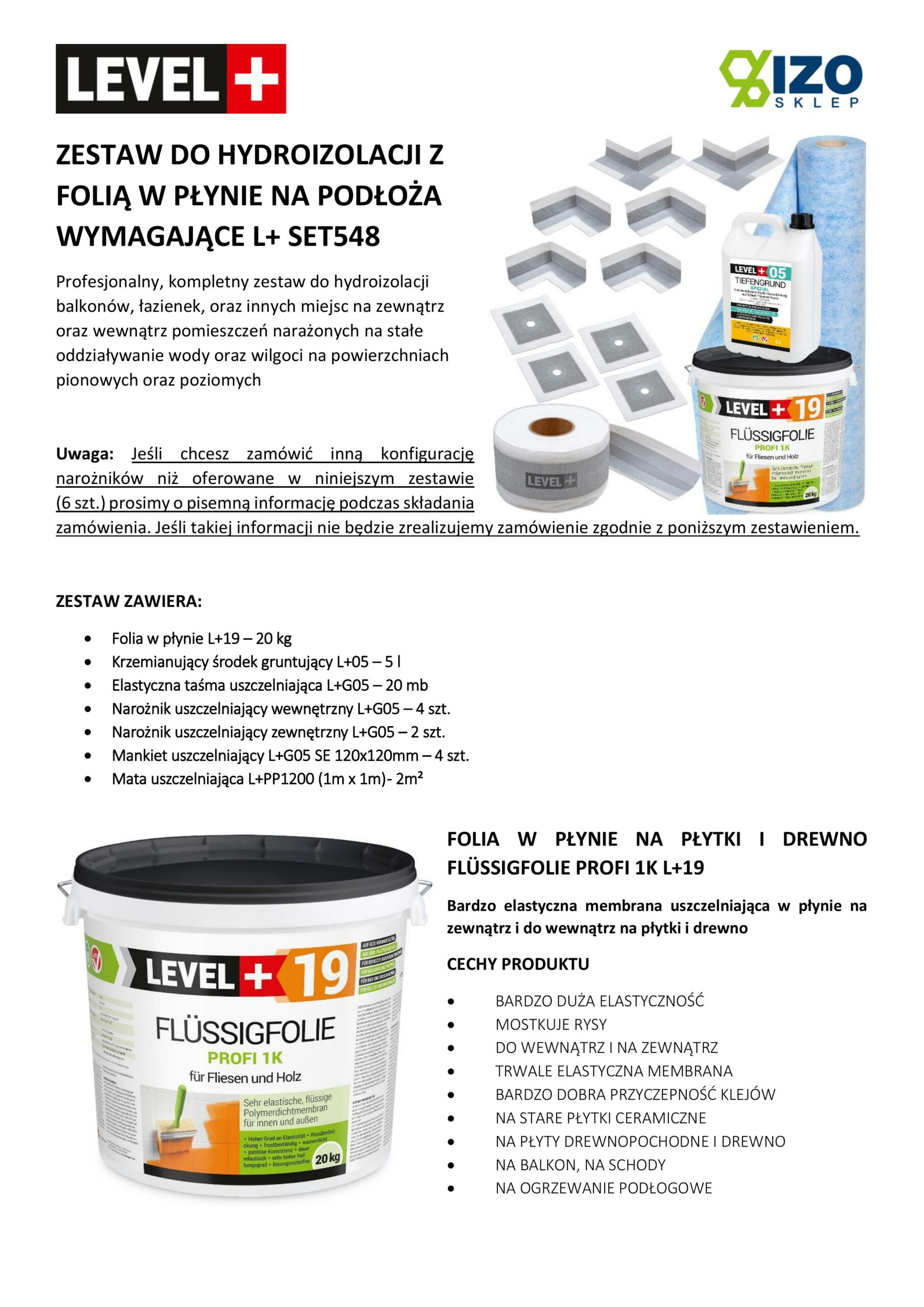 Zestaw do Hydroizolacji Folia w płynie 20kg Taśma 20mb Grunt 5L Mankiety Narożniki Łazienka Mata LEVEL+ SET548 - obrazek 19