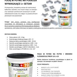 Zestaw do Hydroizolacji Folia w płynie 25kg Taśma 30mb Grunt 5L Mankiety Narożniki Łazienka Mata LEVEL+ SET549