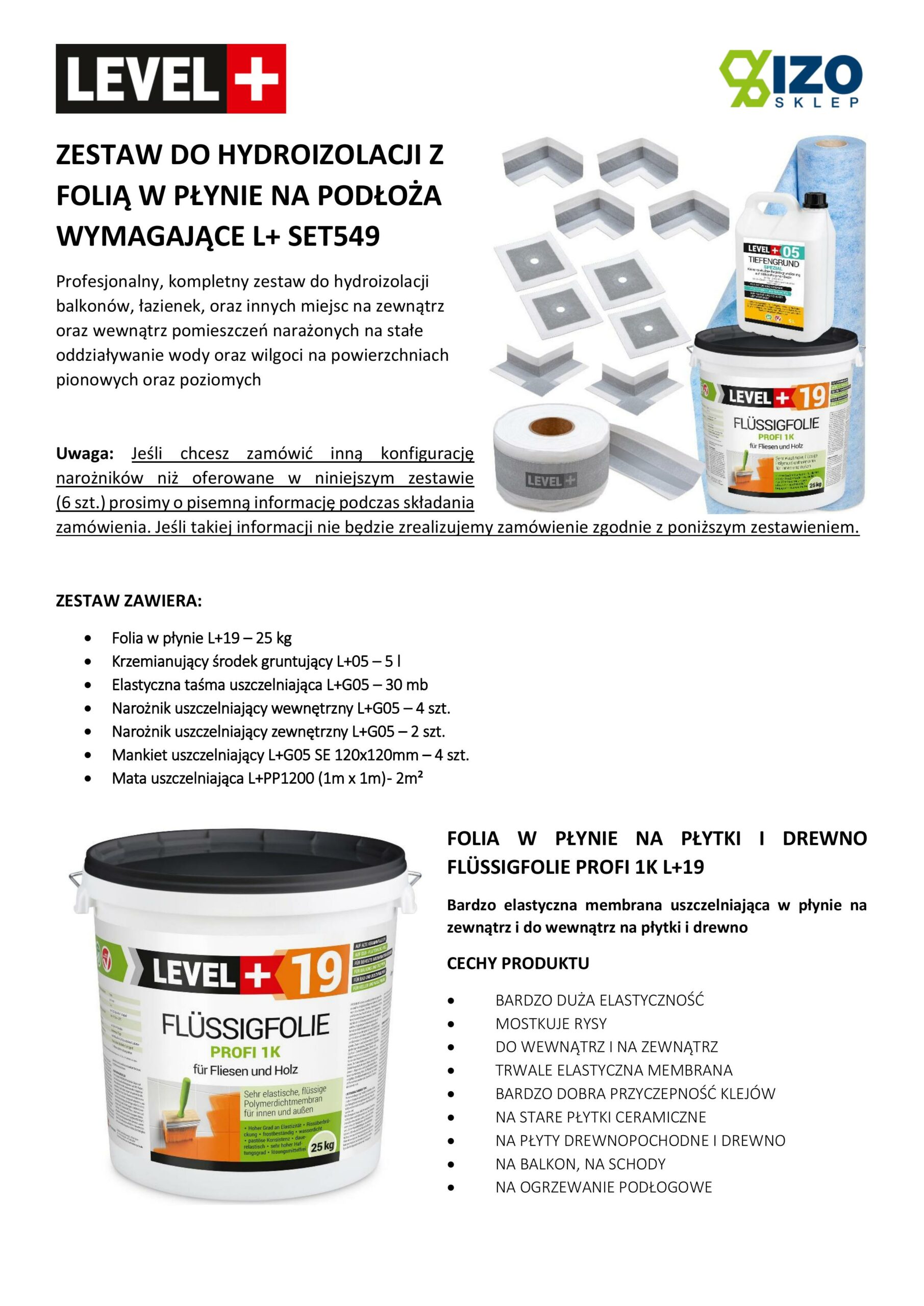 Zestaw do Hydroizolacji Folia w płynie 25kg Taśma 30mb Grunt 5L Mankiety Narożniki Łazienka Mata LEVEL+ SET549 - obrazek 19