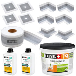 Zestaw do Hydroizolacji Folia w płynie 12kg Taśma 20mb Grunt 2L Mankiety Narożniki Łazienka LEVEL+ SET521
