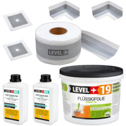 Zestaw do Hydroizolacji Folia w płynie 12kg Taśma 10mb Grunt 2L Mankiety Narożniki Balkon Łazienka LEVEL+ SET523