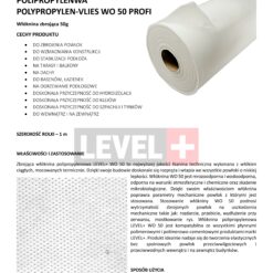 Zbrojąca Włóknina Polipropylenowa POLYPROPYLEN-VLIES PROFI LEVEL+ L+ WO50 - 100m²