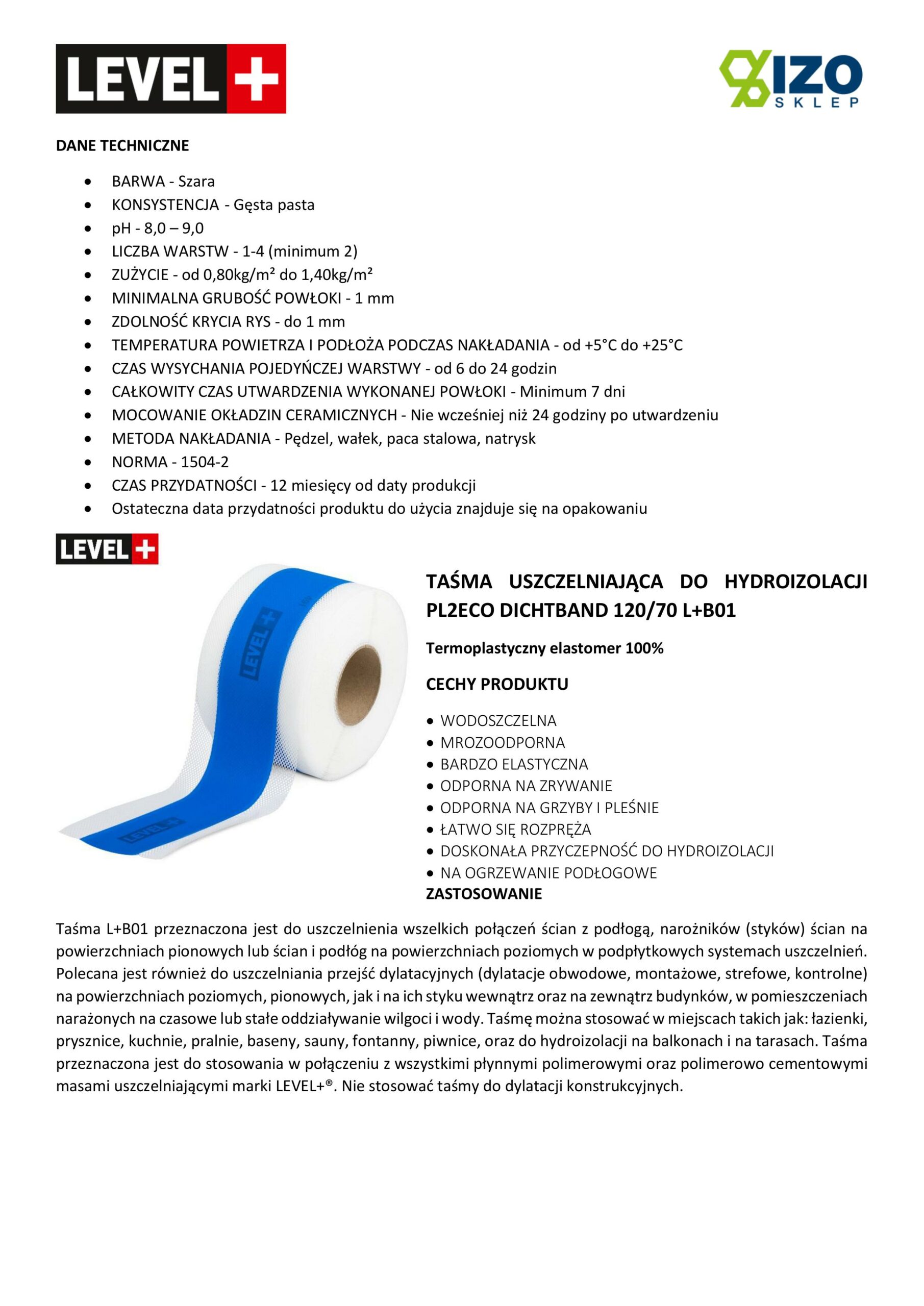 Zestaw do Hydroizolacji Folia w Płynie 12kg Taśma uszczelniająca niebieska 5mb - LEVEL+ SET106B1 - obrazek 5