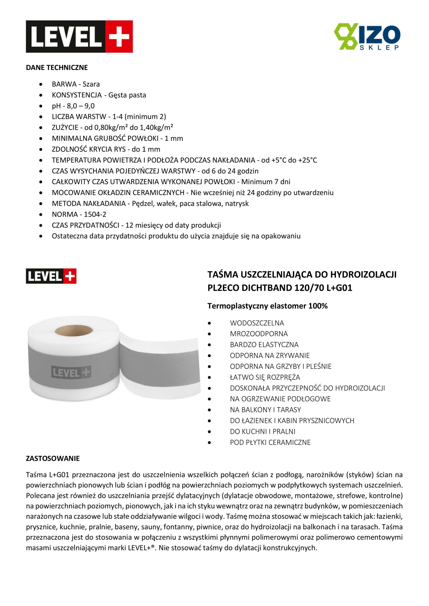 Zestaw do Hydroizolacji Folia w Płynie 12kg Taśma uszczelniająca szara 5mb - LEVEL+ SET106G1 - obrazek 5