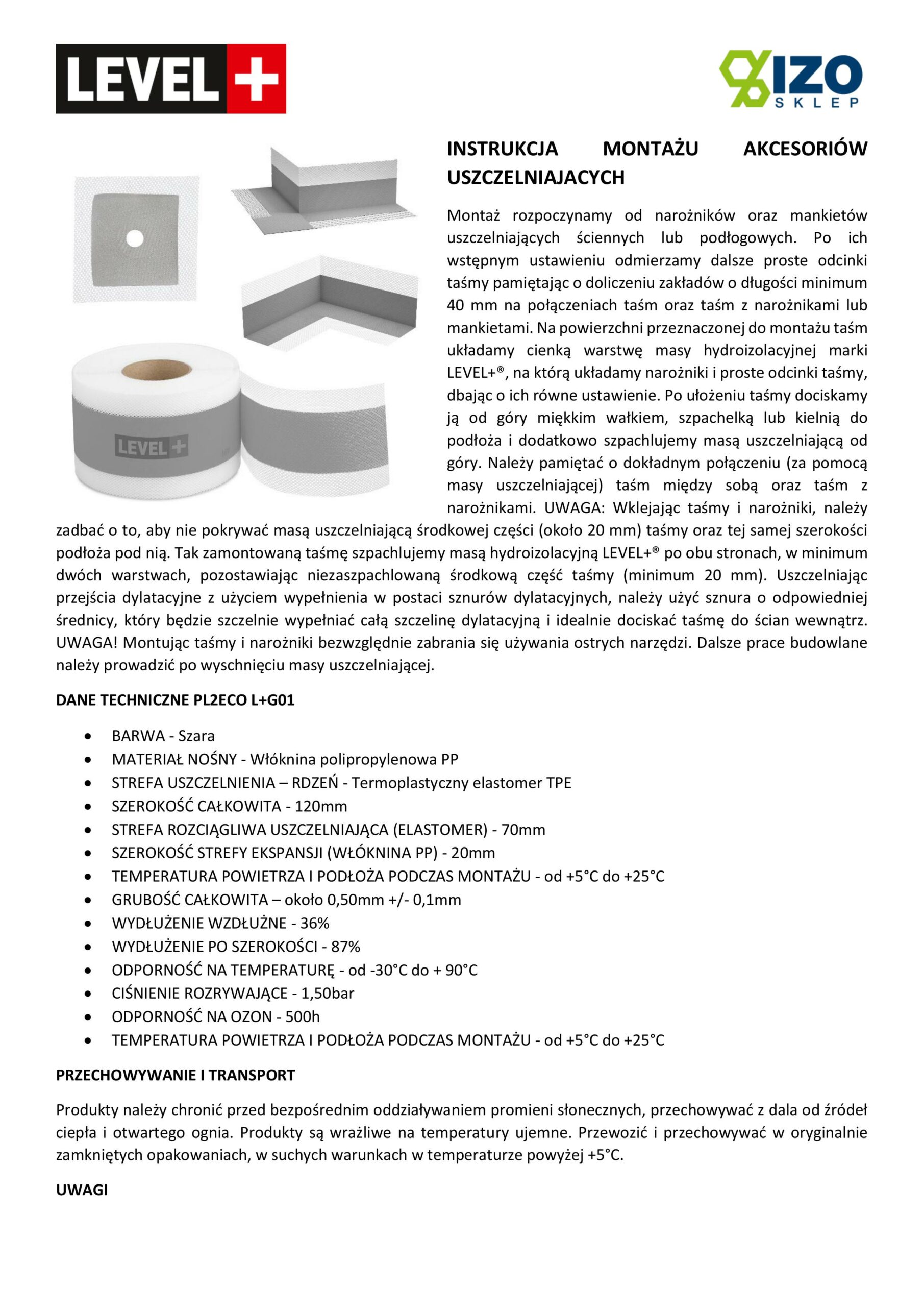 Zestaw do Hydroizolacji Folia w Płynie 12kg Taśma uszczelniająca szara 5mb - LEVEL+ SET106G1 - obrazek 6