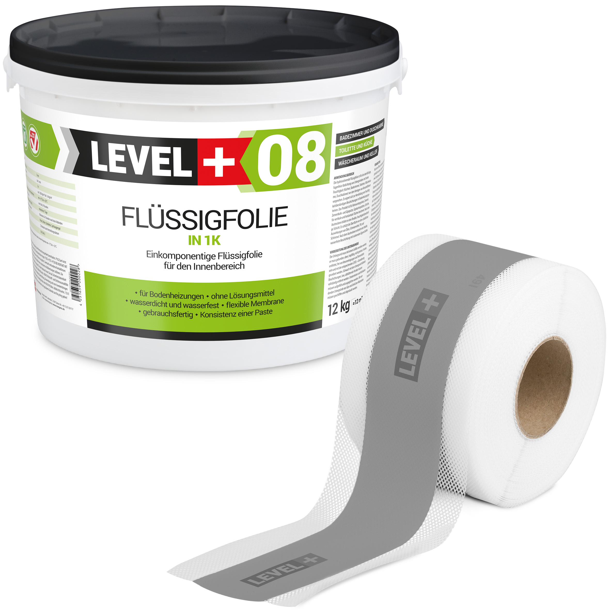 Zestaw do Hydroizolacji Folia w Płynie 12kg Taśma uszczelniająca szara 5mb - LEVEL+ SET106G1