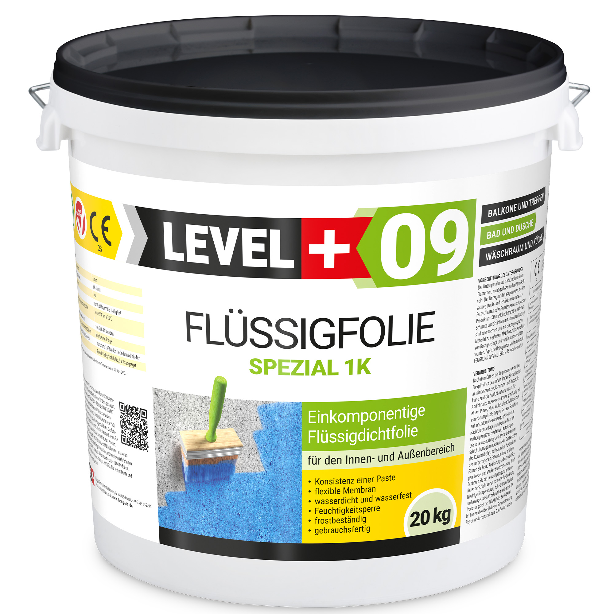 Folia w płynie na zewnątrz do wewnątrz LEVEL+ Hydroizolacja balkonu łazienki 20KG elastyczna izolacja L+09