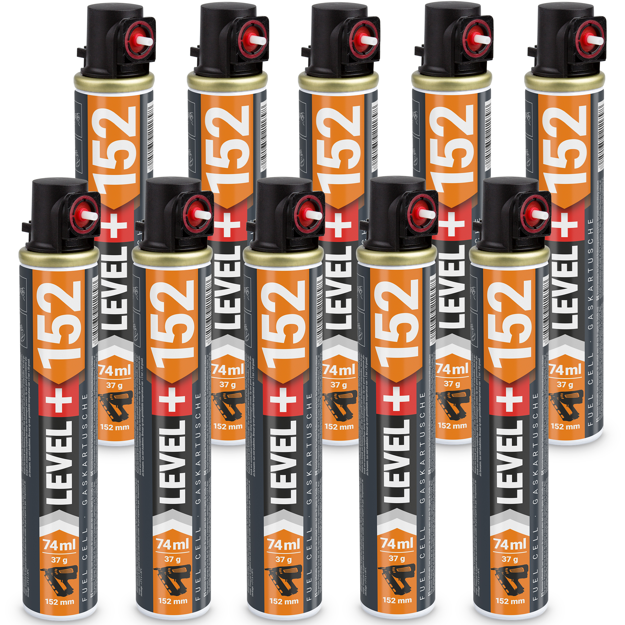 Gaz do Gwoździarek i Osadzaków Gazowych 152mm 74ml 37g 10 szt. Nabój do Gwożdziarek Nabój Gazowy LEVEL+ L+152
