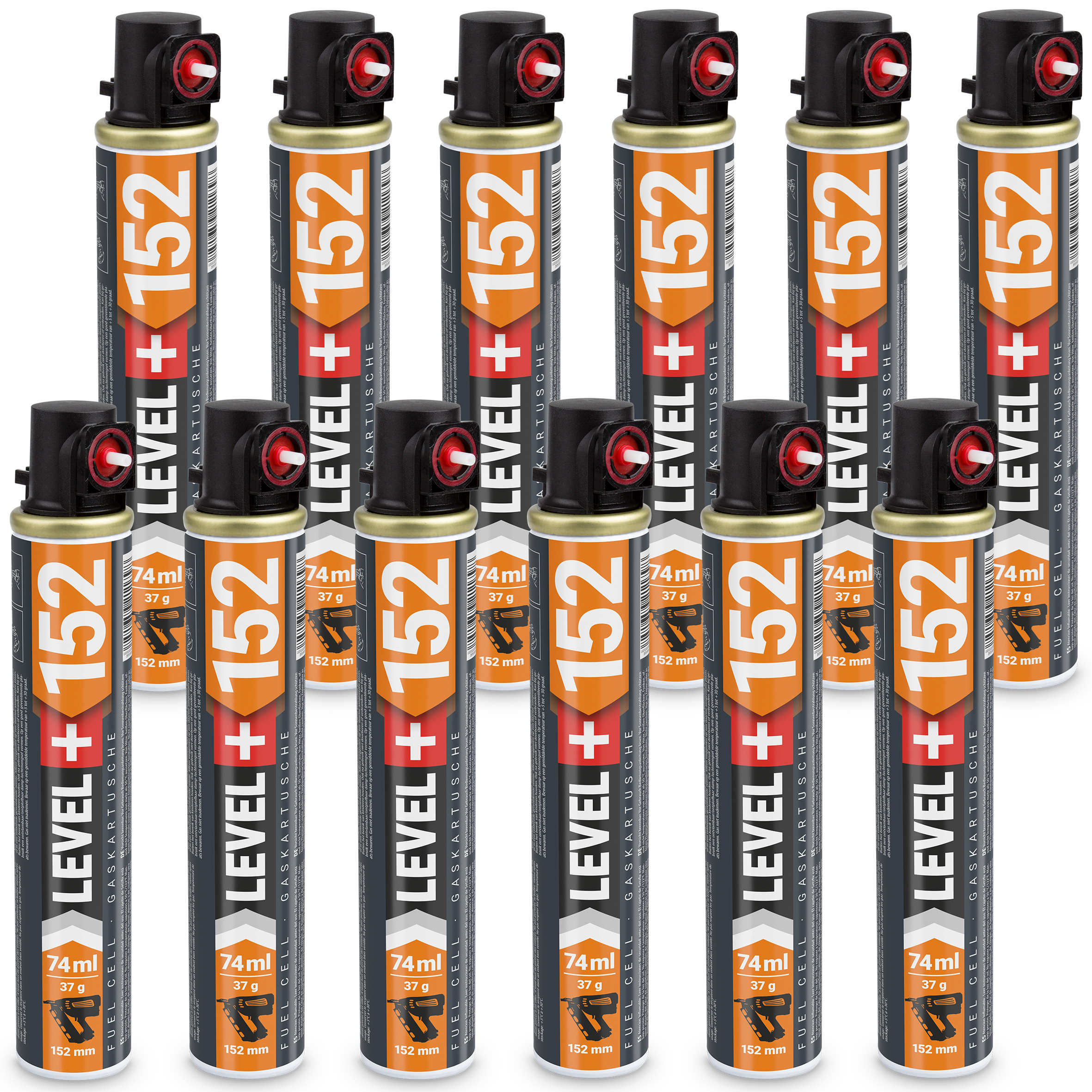 Gaz do Gwoździarek i Osadzaków Gazowych 152mm 74ml 37g 12 szt. Nabój do Gwożdziarek Nabój Gazowy LEVEL+ L+152