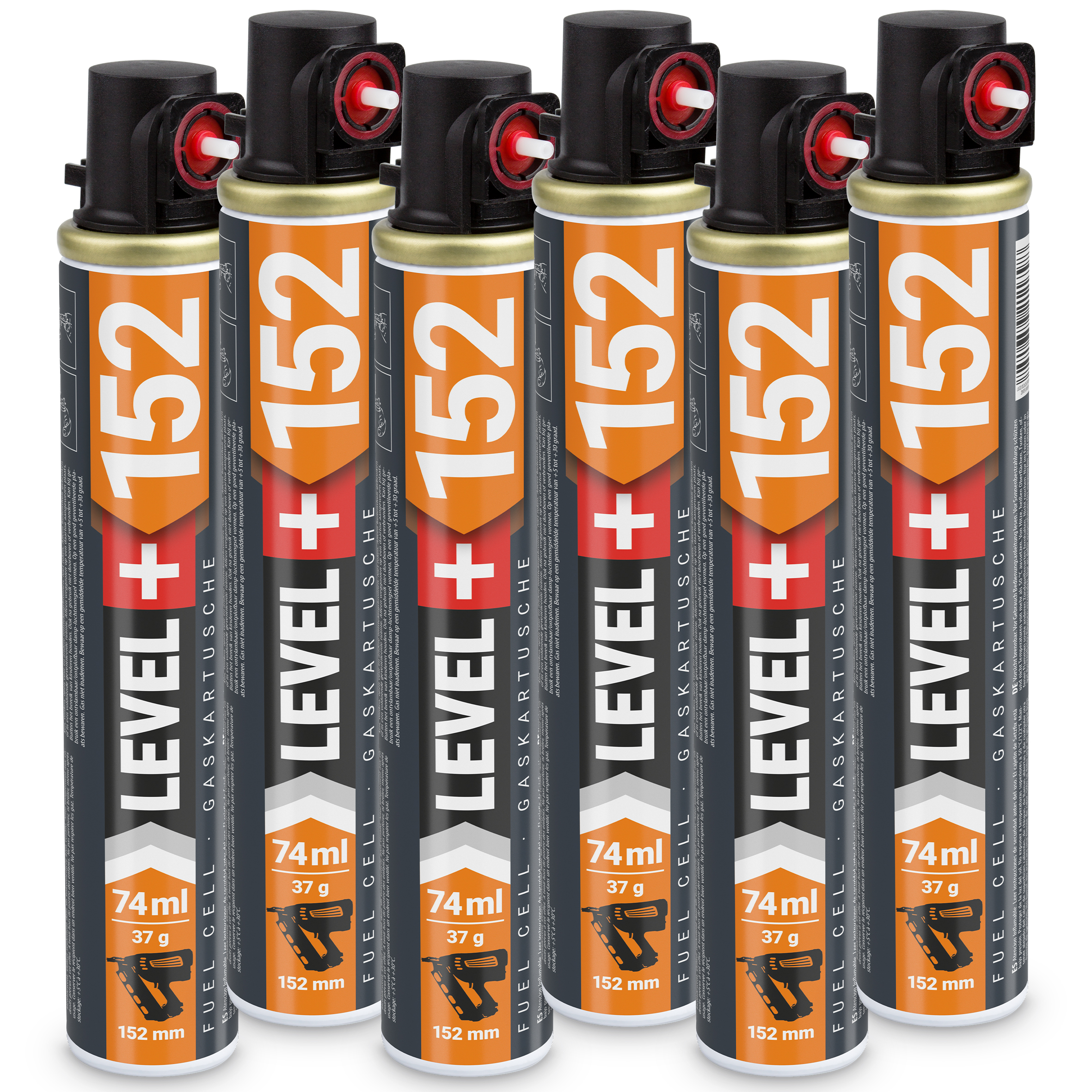 Gaz do Gwoździarek i Osadzaków Gazowych 152mm 74ml 37g 6 szt. Nabój do Gwożdziarek Nabój Gazowy LEVEL+ L+152