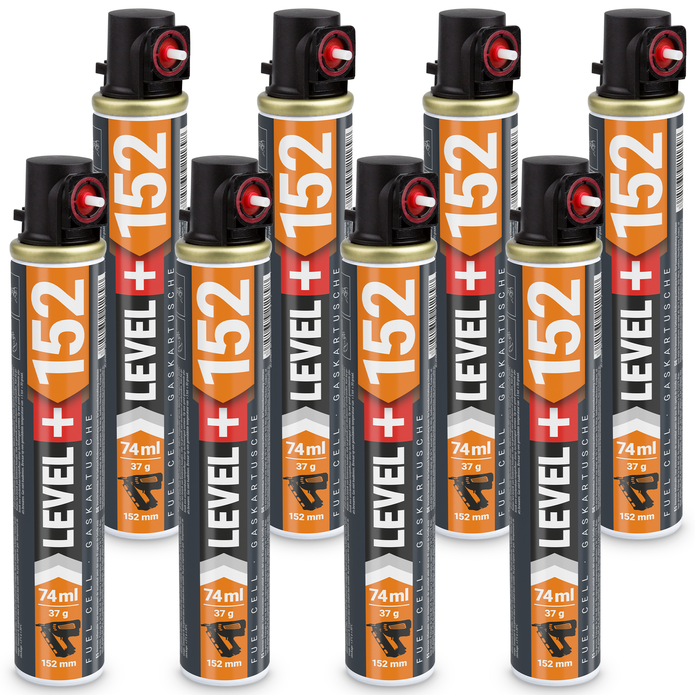 Gaz do Gwoździarek i Osadzaków Gazowych 152mm 74ml 37g 8 szt. Nabój do Gwożdziarek Nabój Gazowy LEVEL+ L+152