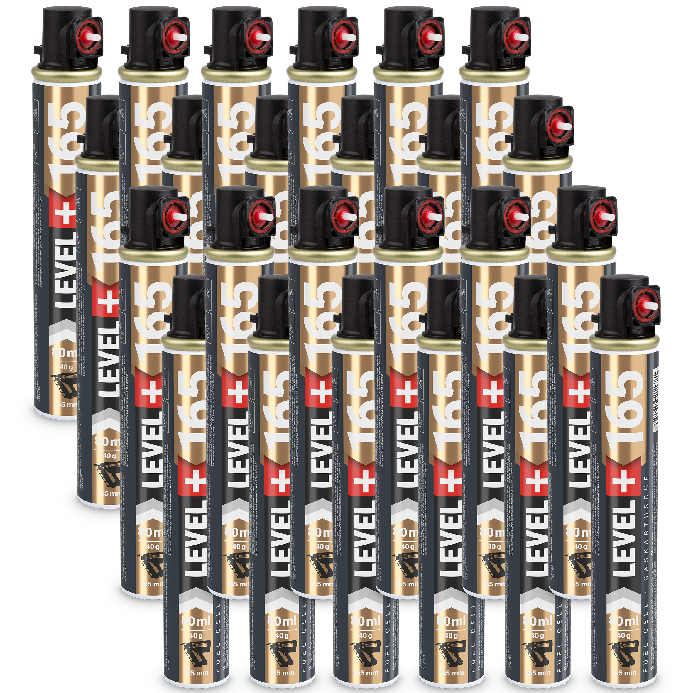 Gaz do Gwoździarek Gazowych 165mm 80ml 40g 24 szt. Nabój do Gwożdziarek Nabój Gazowy Czerwony Zawór LEVEL+ L+165