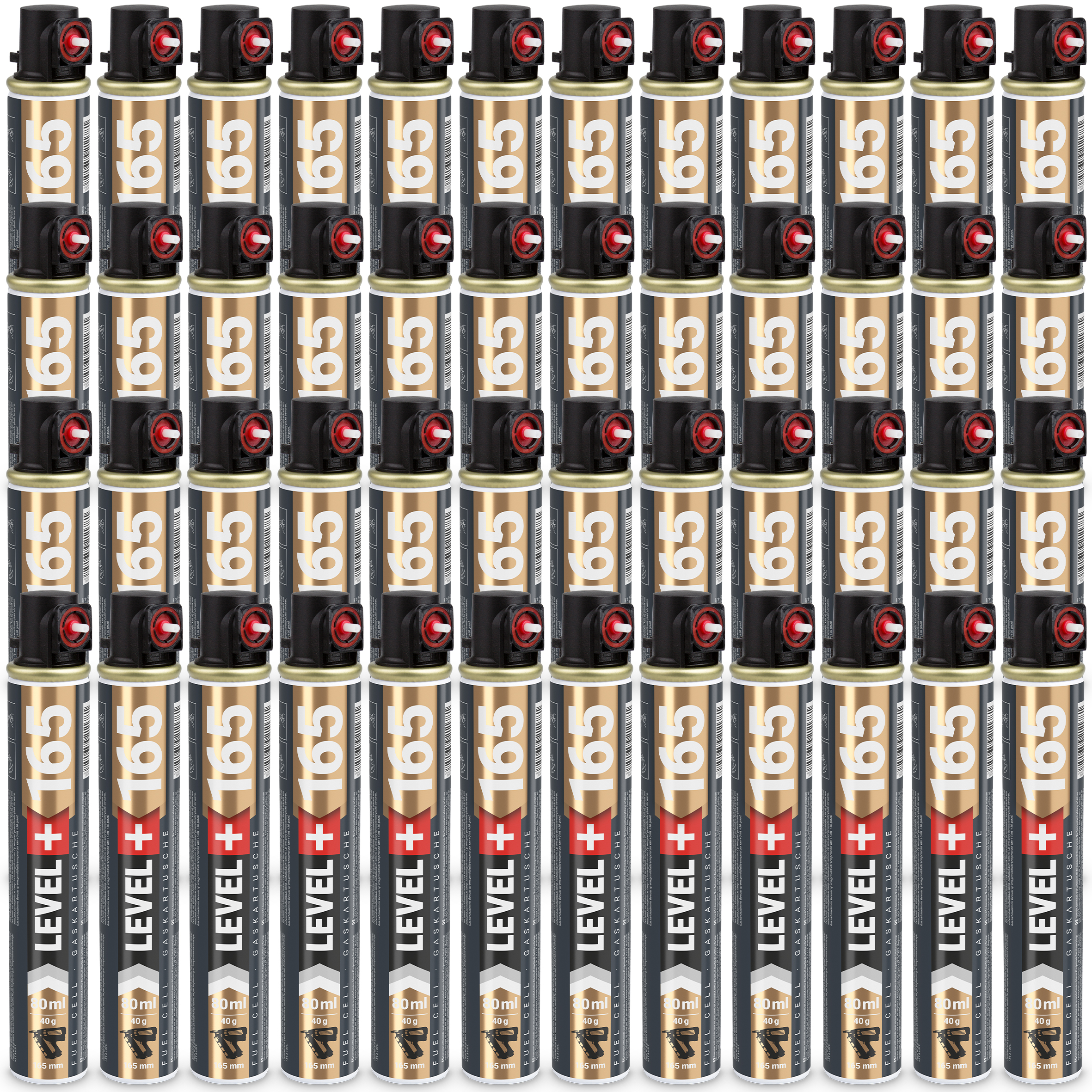 Gaz do Gwoździarek Gazowych 165mm 80ml 40g 48 szt. Nabój do Gwożdziarek Nabój Gazowy Czerwony Zawór LEVEL+ L+165