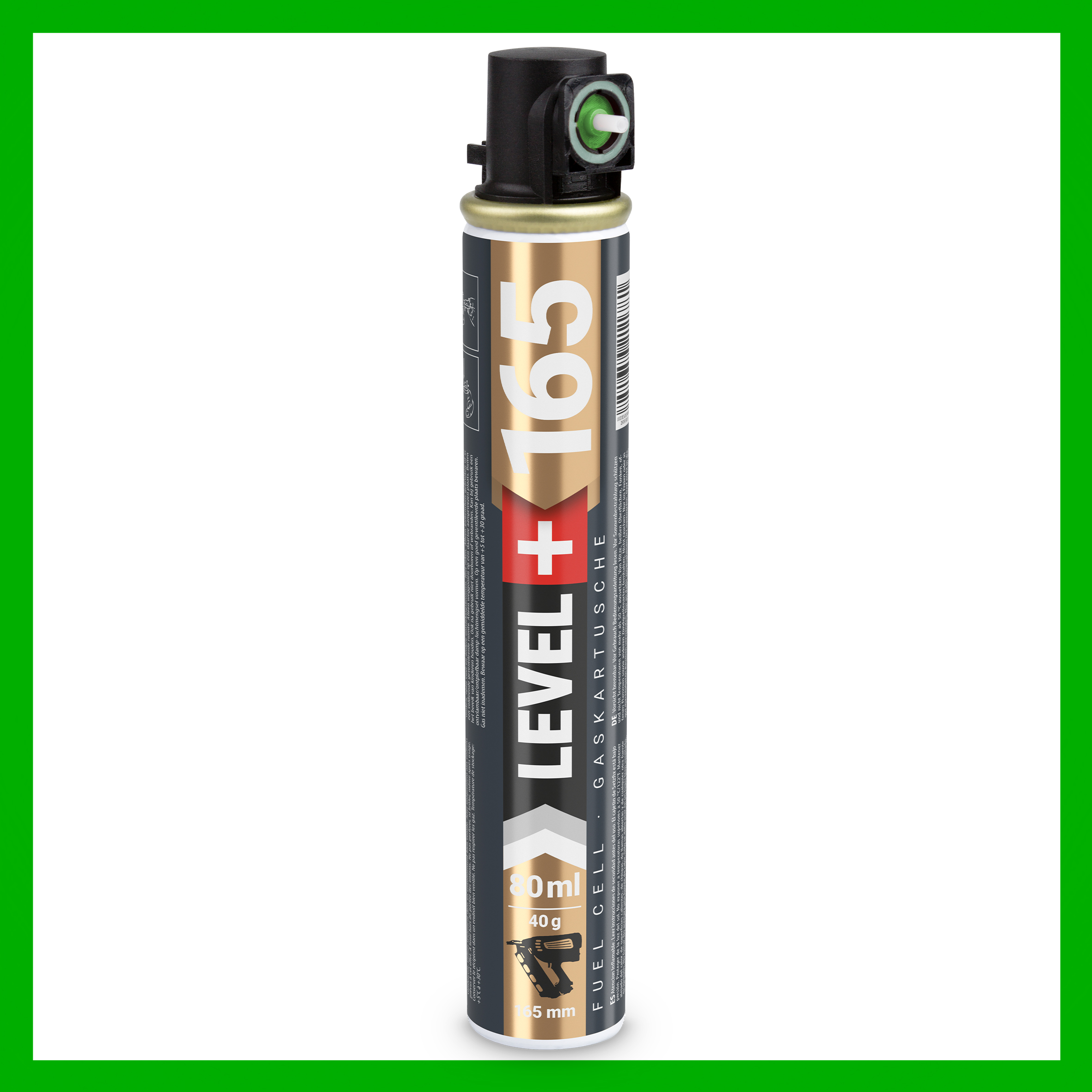 Gaz do Gwoździarek Gazowych 165mm 80ml 40g 1 szt. Nabój do Gwożdziarek Nabój Gazowy Zielony Zawór LEVEL+ L+165