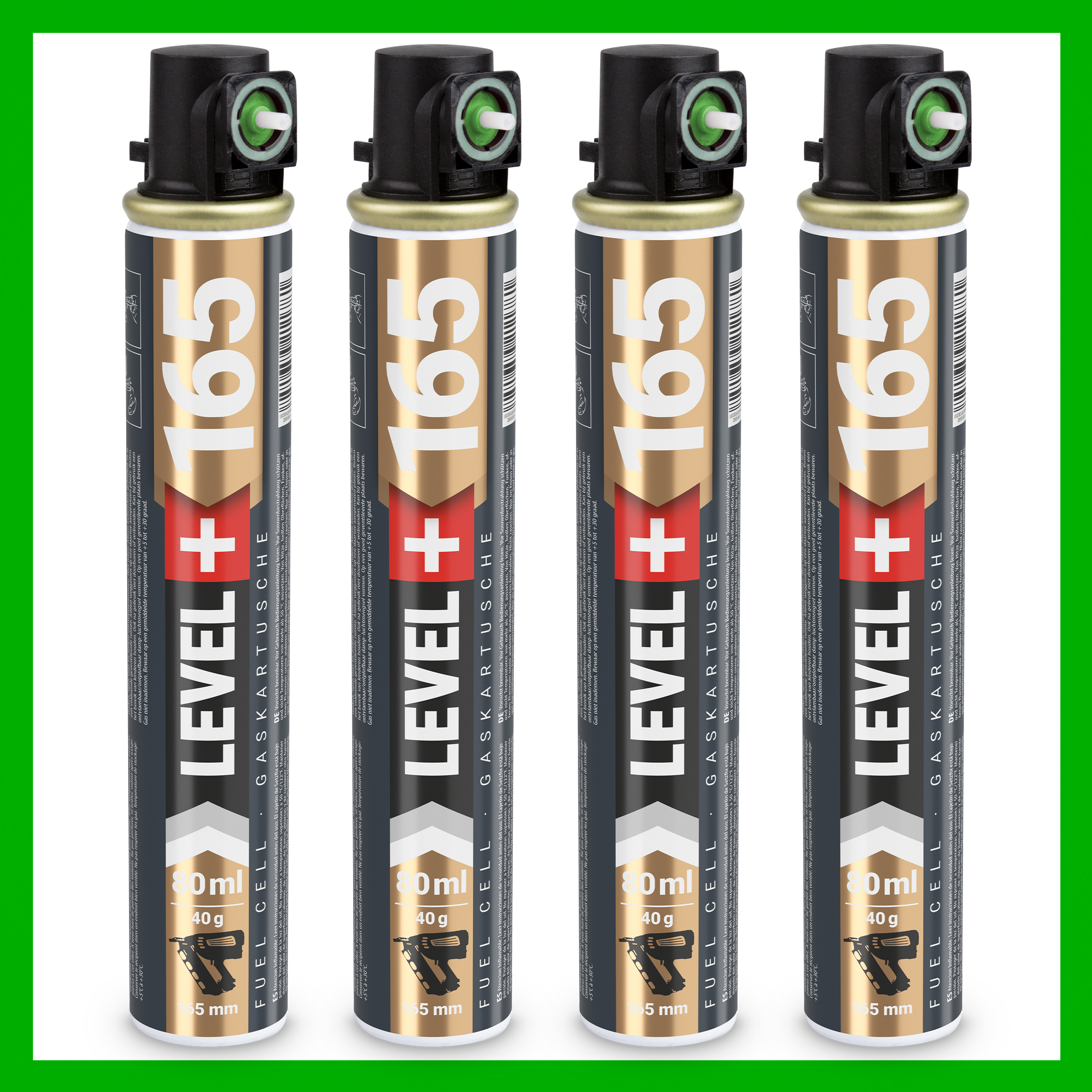 Gaz do Gwoździarek Gazowych 165mm 80ml 40g 4 szt. Nabój do Gwożdziarek Nabój Gazowy Zielony Zawór LEVEL+ L+165