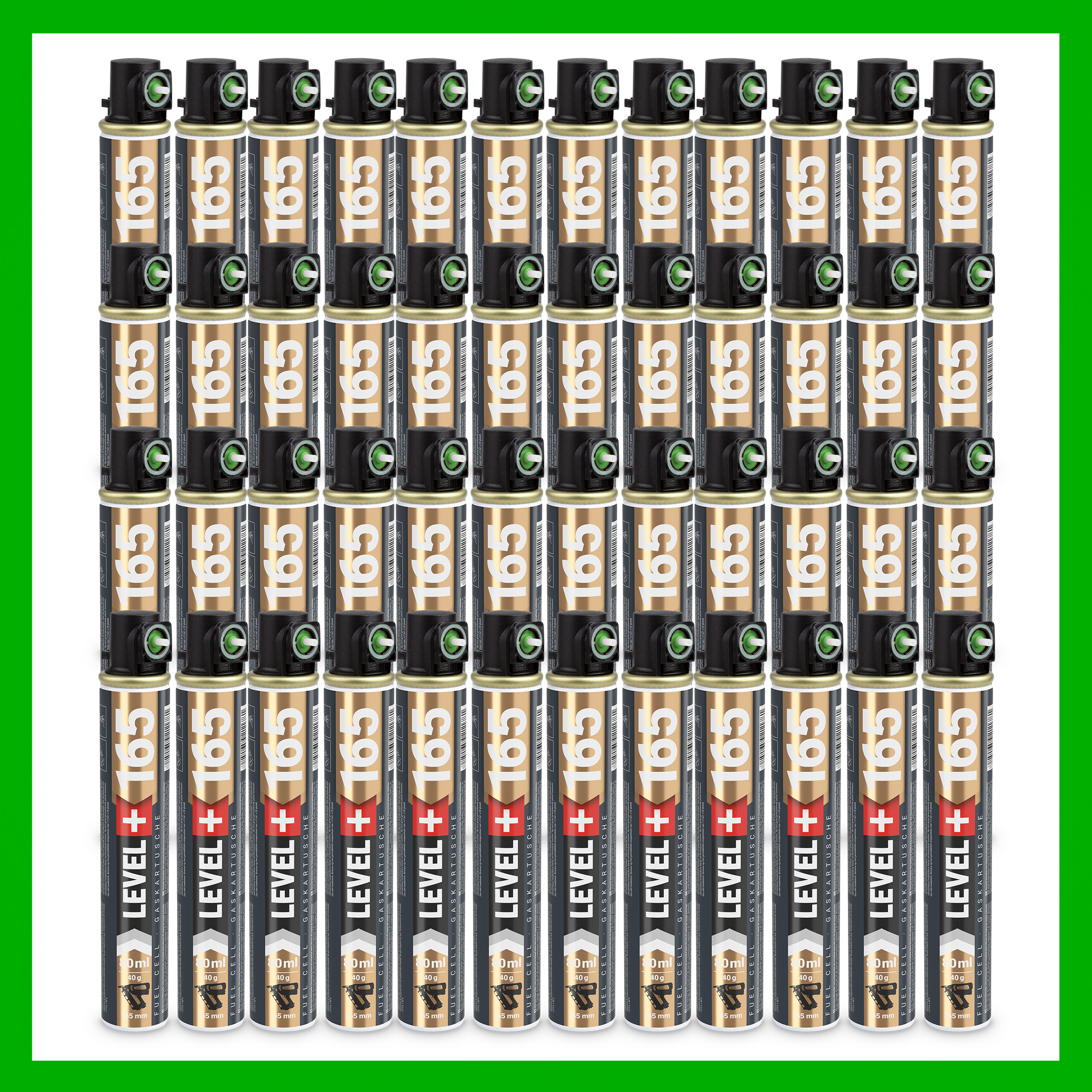 Gaz do Gwoździarek Gazowych 165mm 80ml 40g 48 szt. Nabój do Gwożdziarek Nabój Gazowy Zielony Zawór LEVEL+ L+165
