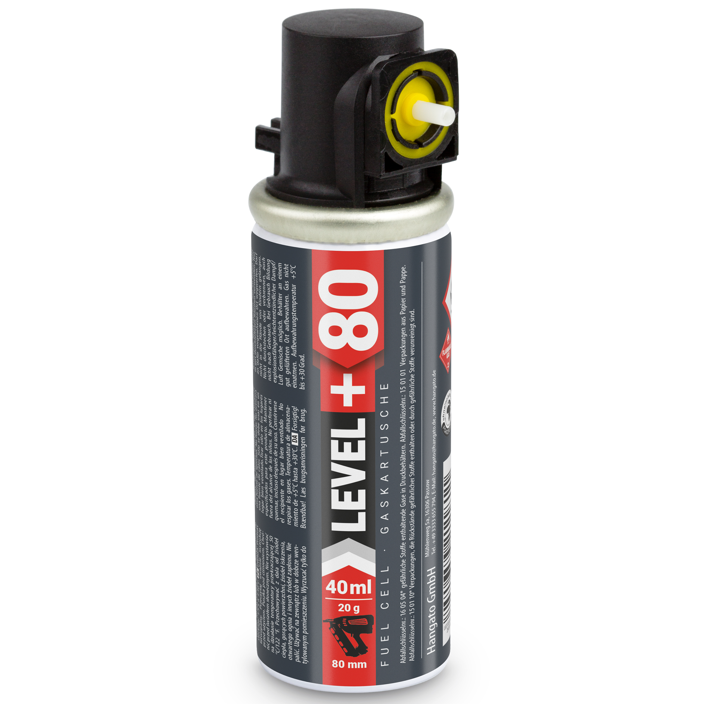 Gaz do Sztyfciarek i Gwoździarek Gazowych 78mm 40ml 20g 1 szt. Nabój do Gwożdziarek Nabój Gazowy LEVEL+ L+80
