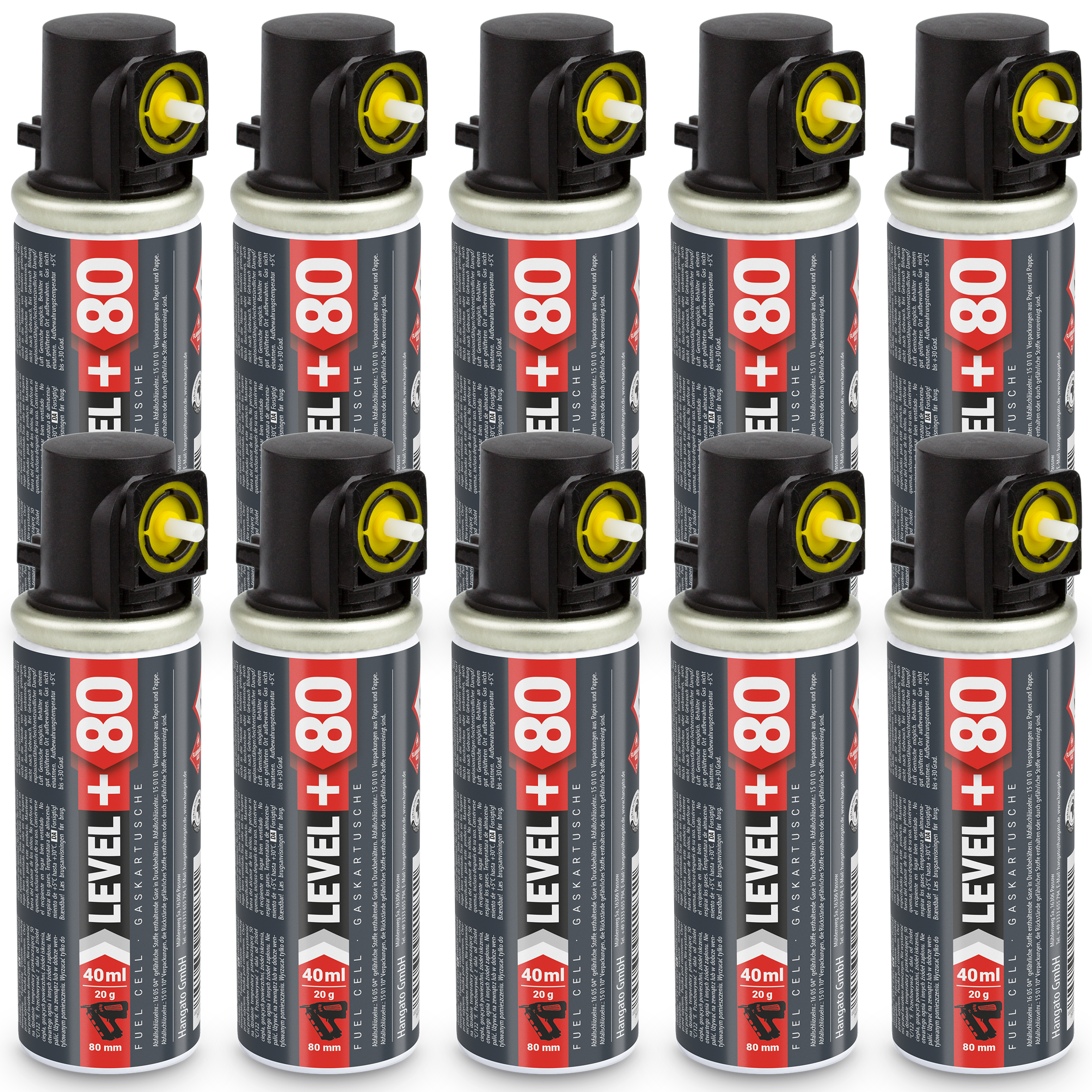 Gaz do Sztyfciarek i Gwoździarek Gazowych 78mm 40ml 20g 10 szt. Nabój do Gwożdziarek Nabój Gazowy LEVEL+ L+80